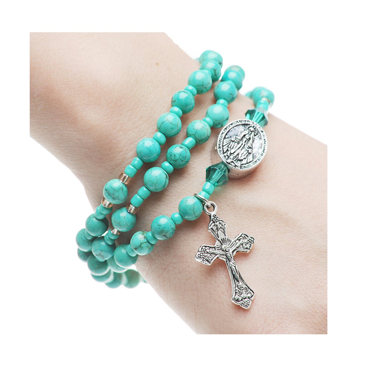 Beaded Rosary Bracelet, Blue Crazy Lace Agate gemstones – Graceful Rosaries