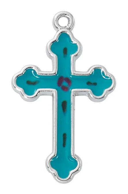 Sterling Silver Cross Pendant with Blue Enamel