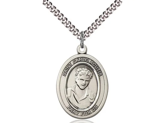 Saint Carlo Acutis Sterling Silver Medal on 24 inch chain.jpg
