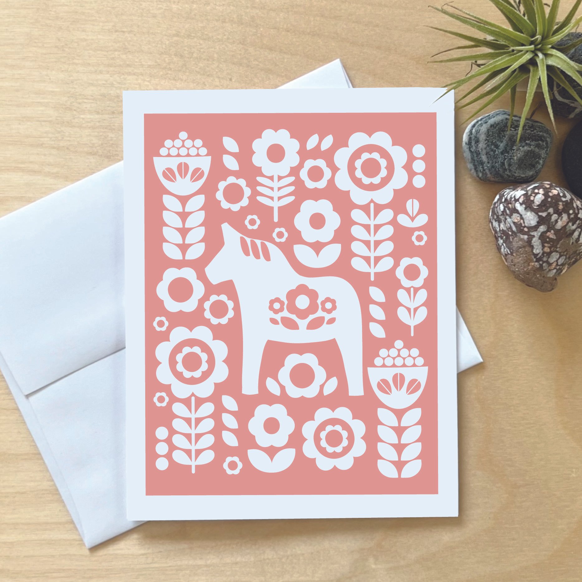 Dala Floral Coral Notecard
