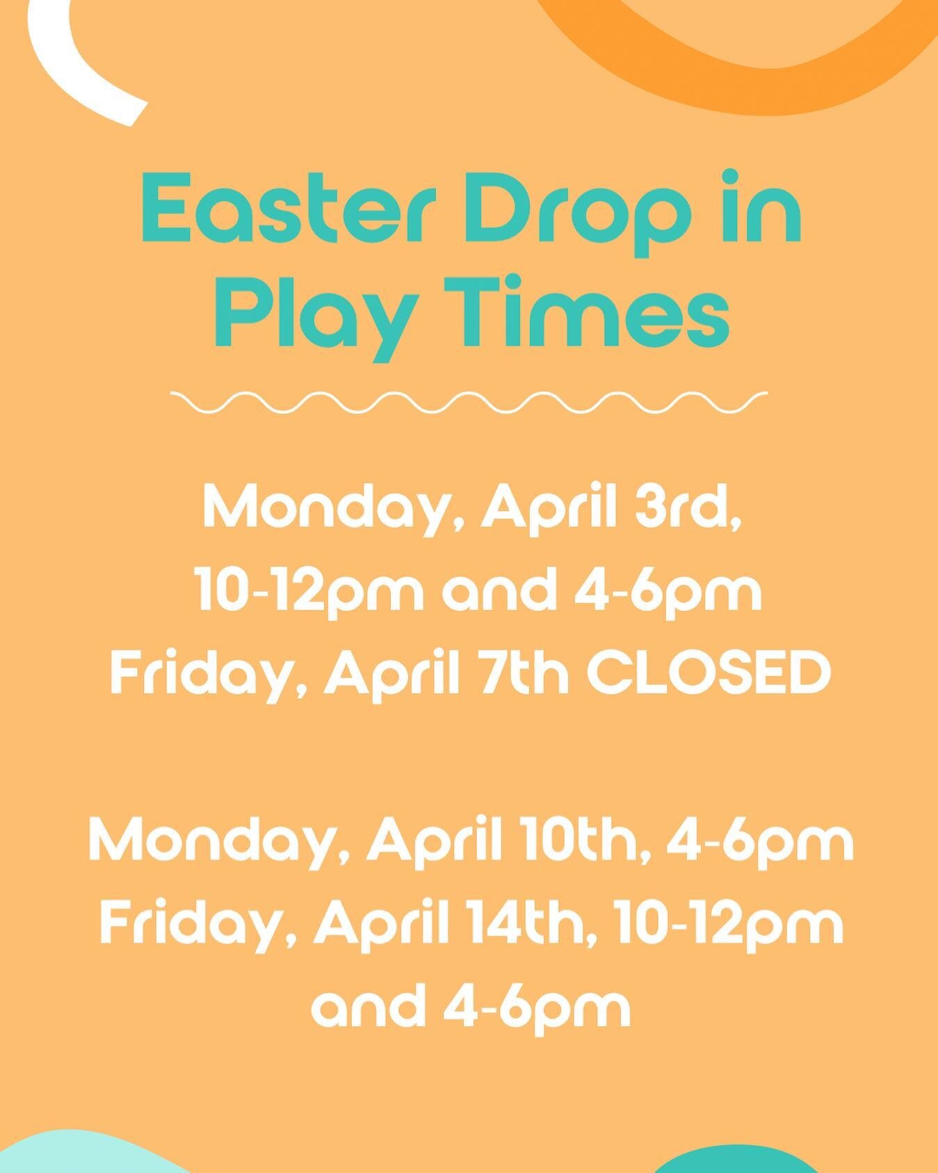 The Easter weekend is coming up fast! Here are our drop in play times for the next couple of weeks. Have a hoppy week, everyone!

#dropinplay #hoppyeaster #kidnasium