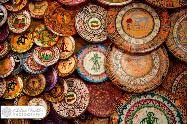 Decorative plates at a shop in San Pedro de Atacama