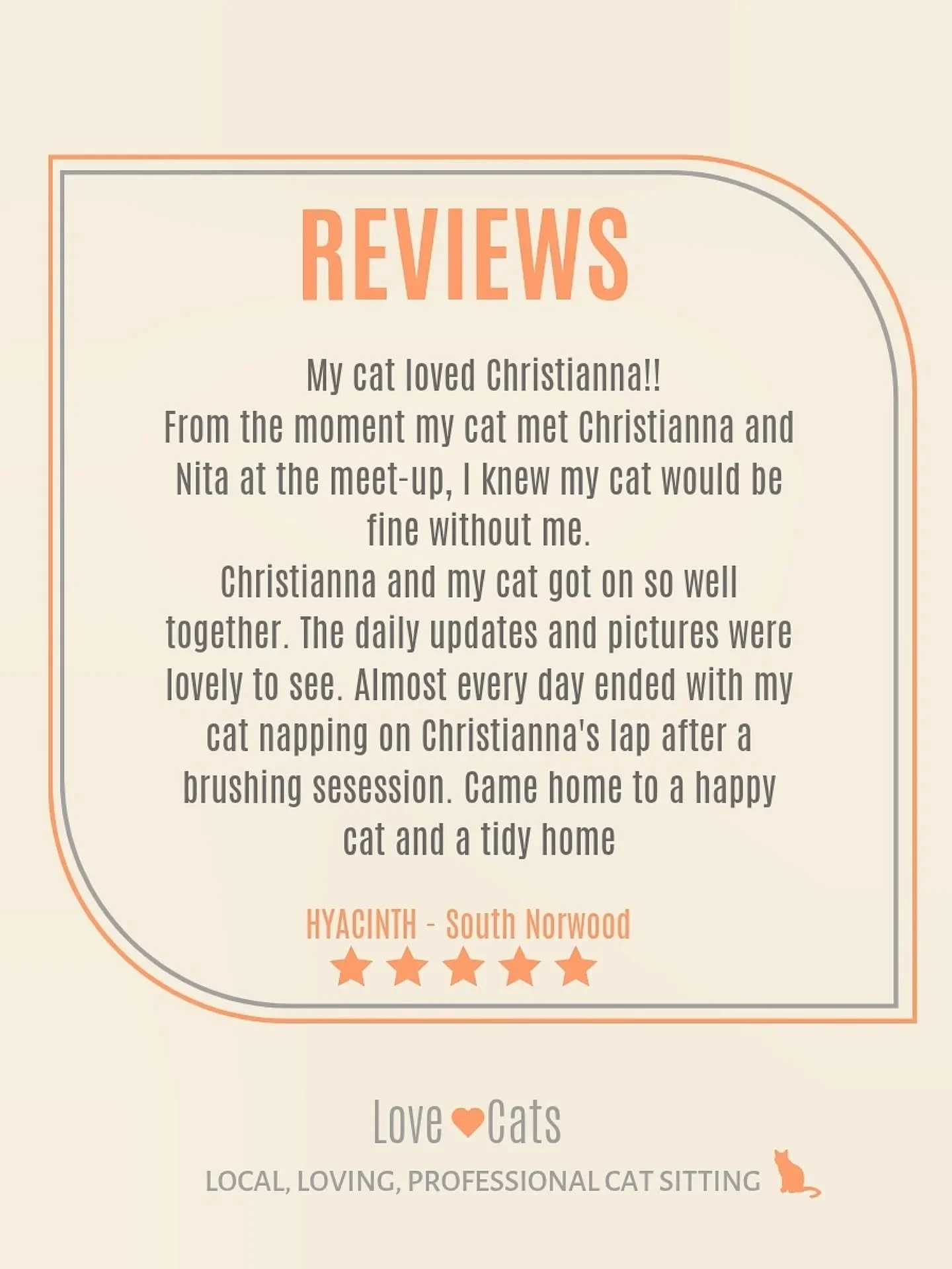 Hello Monday 👋 Kicking off the week with a great review for Christianna, our fantastic sitter! 👏🐈&zwj;⬛️ Seeing kitty clients settle in quickly with our sitters is truly rewarding. It makes for relaxed visits, happy sitters, calm cats, and stress-