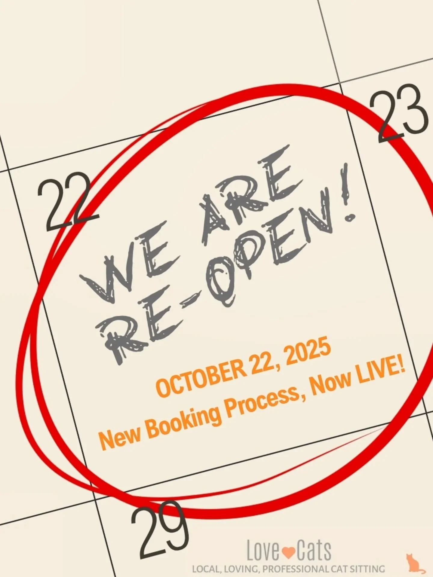 In case you missed it 📢🔊📣 WE ARE RE-OPEN 📢🔊📣
With a nice new booking system, booking forms on the website, and a no payment = no cat sitter policy!

All info is on the website with availability, services, and booking links all in our bio here a