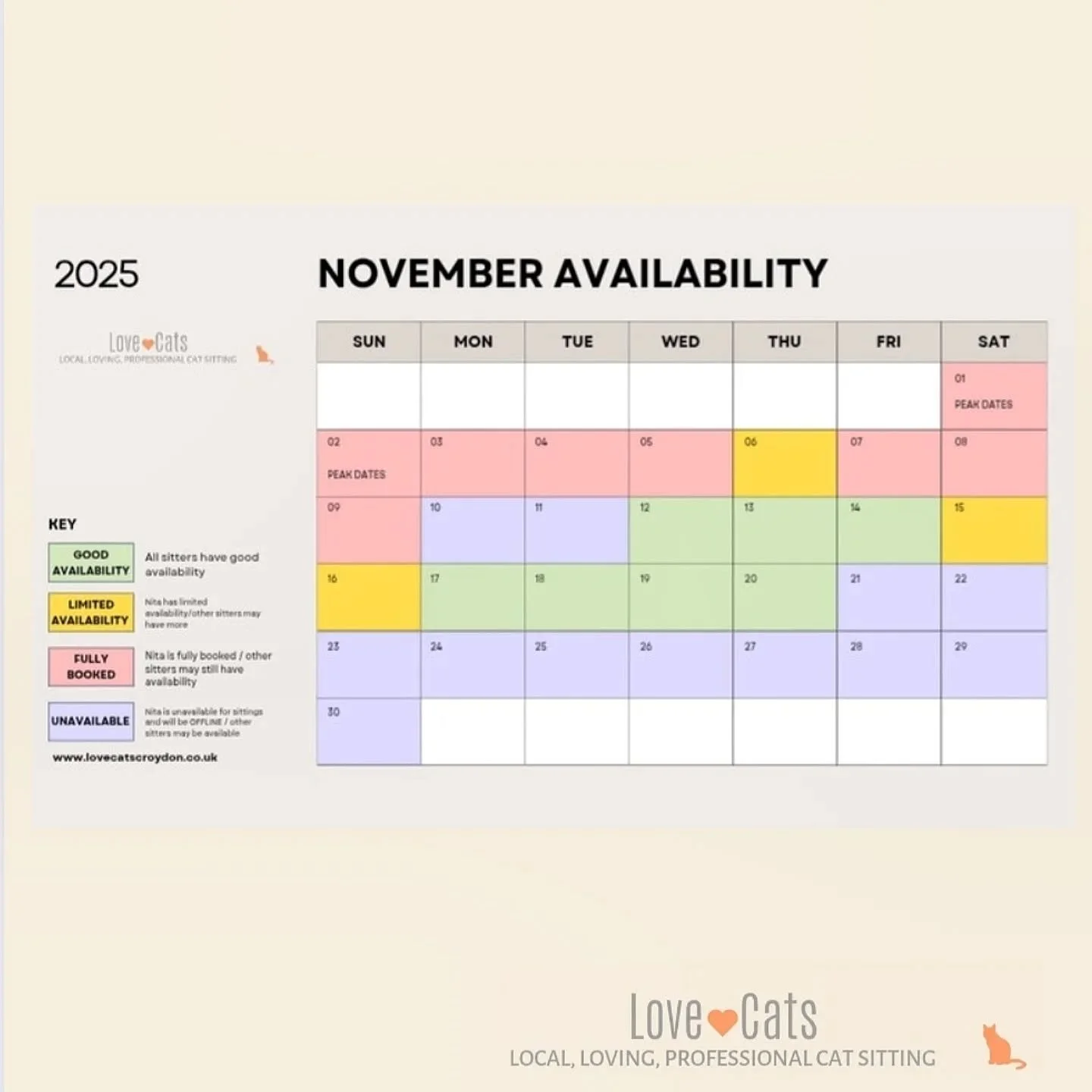 Hello NOVEMBER! How this happened, I don't know, but we are in November, and the diary is now open for bookings until FEBRUARY 2026!

Now the fact I added some days off last time - shock horror 😱🙀 AND called those days &quot;holidays&quot; in the k