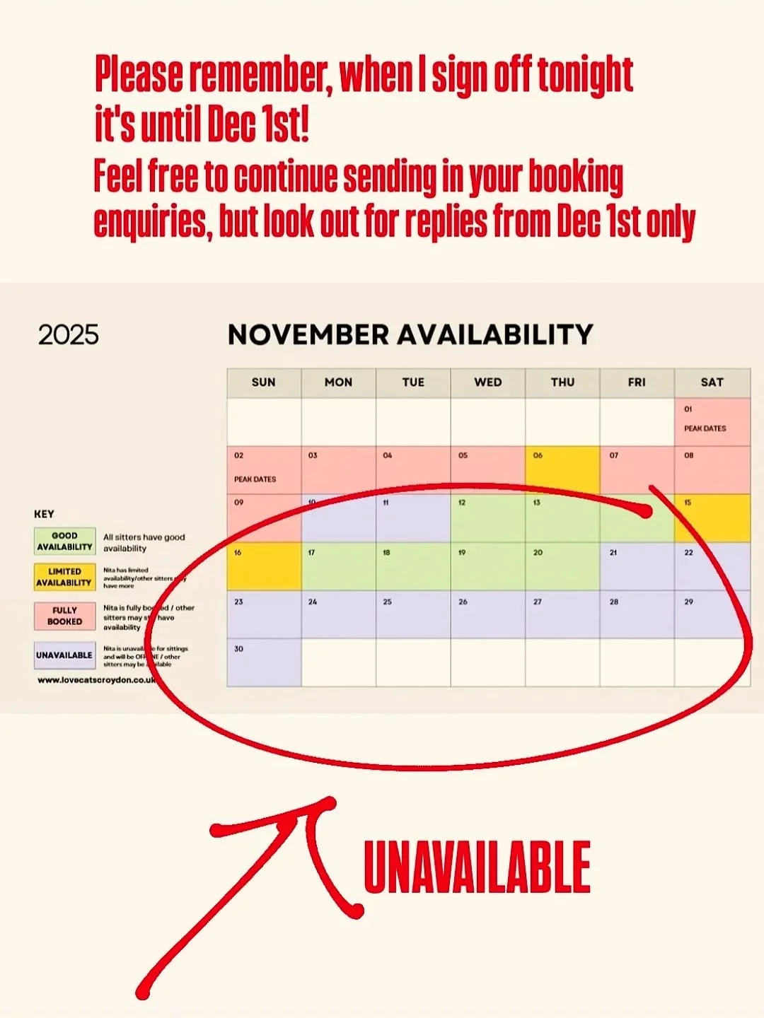 Ahhhhhnd RELAX. I'm off.
Out of office is about to go on and a nice glass of red is being poured...🍷I won't be cat sitting or looking at the emails until Dec 1st.

My wonderful #croydoncatcrew are out this weekend and all of next week, so your fur b