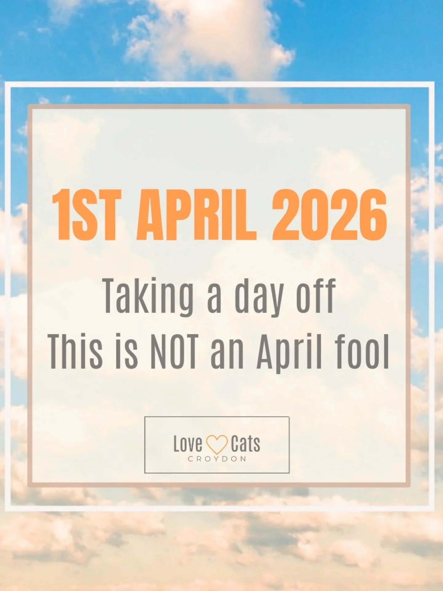 This is not a drill
This is not an April fools joke
With no bookings for Wedbesday next week - I'm taking a full day off! First one this year, and currently the only one until mid August! 😲 So no emails, no WhatsApp. All notifications off. For one d