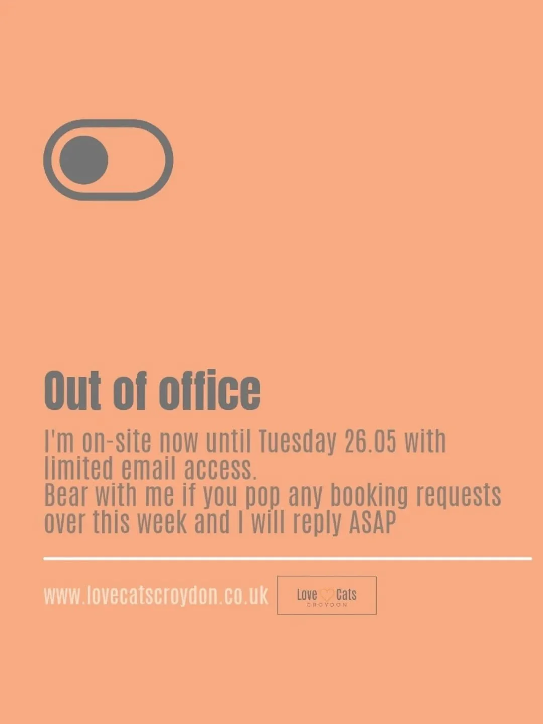 Bear with me this week people. I'm working on-site and am out 4.30am to approx 10pm each day, with very limited access to emails. 

Loving all the booking requests incoming, but please bear with me for a reply. Unless its urgent I will get back to ev