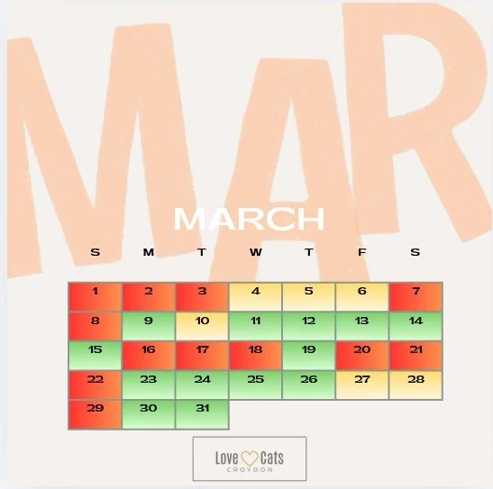 Love Cats Croydon Cat Sitters Availability Calendar - March 2026