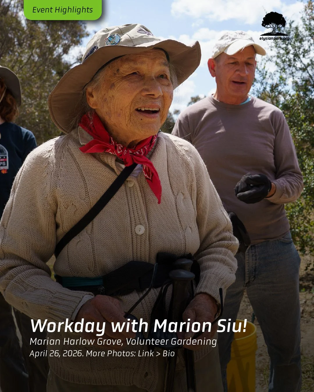 &mdash;&mdash;> Volunteers were thrilled to meet Marion Siu, an original member of the Citizen's Committee to Save Elysian Park when it was established in 1965. As a long-standing member and President Emeritus, she still joins our monthly Zoom mee