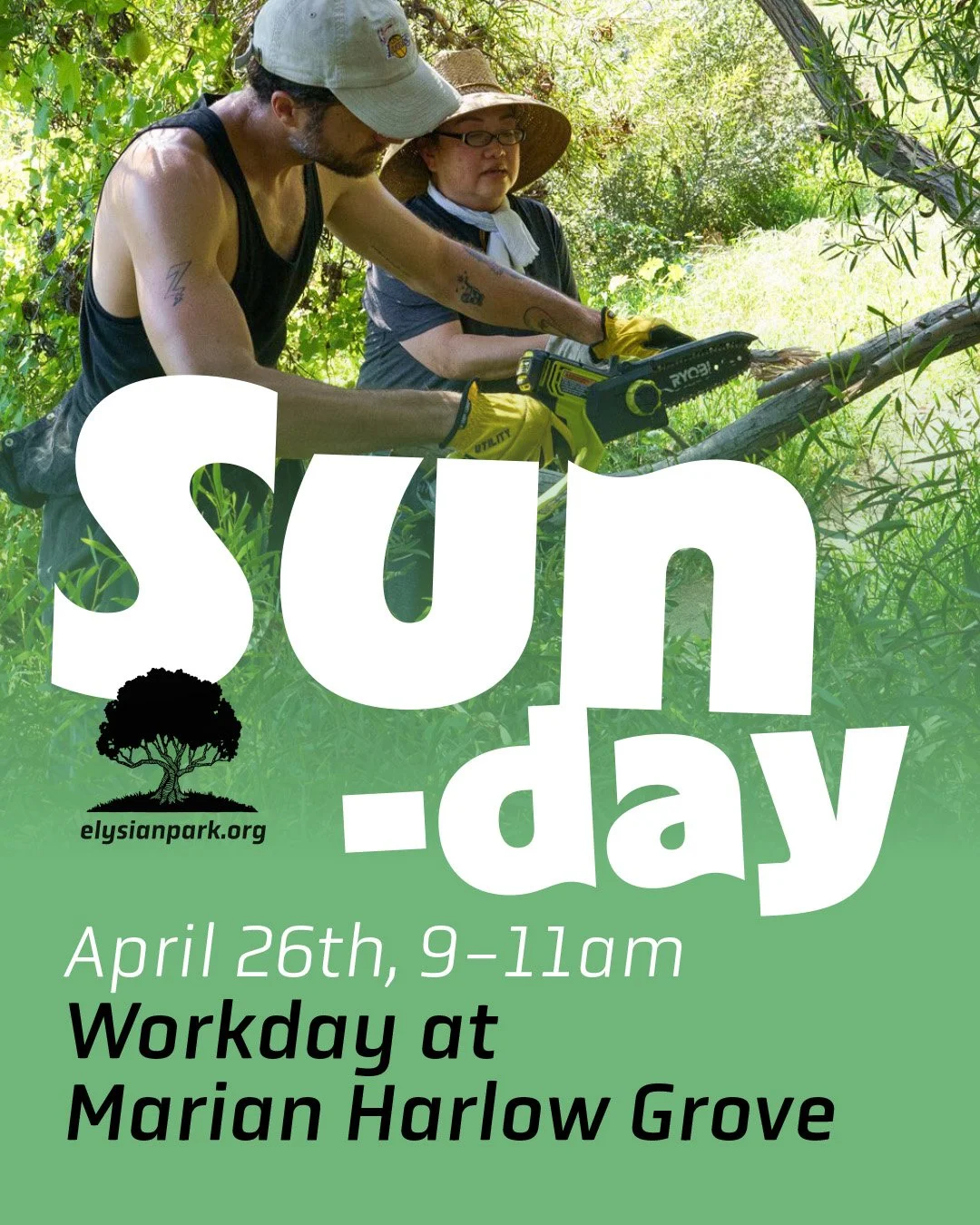 &mdash;&mdash;> This Sunday, April 26th, from 9-11am we&rsquo;re having a maintenance workday at Marian Harlow Grove. We would love for some neighbors and park fans to join us! 

There&rsquo;s plenty of shade, but be sure to bring water, sun prote