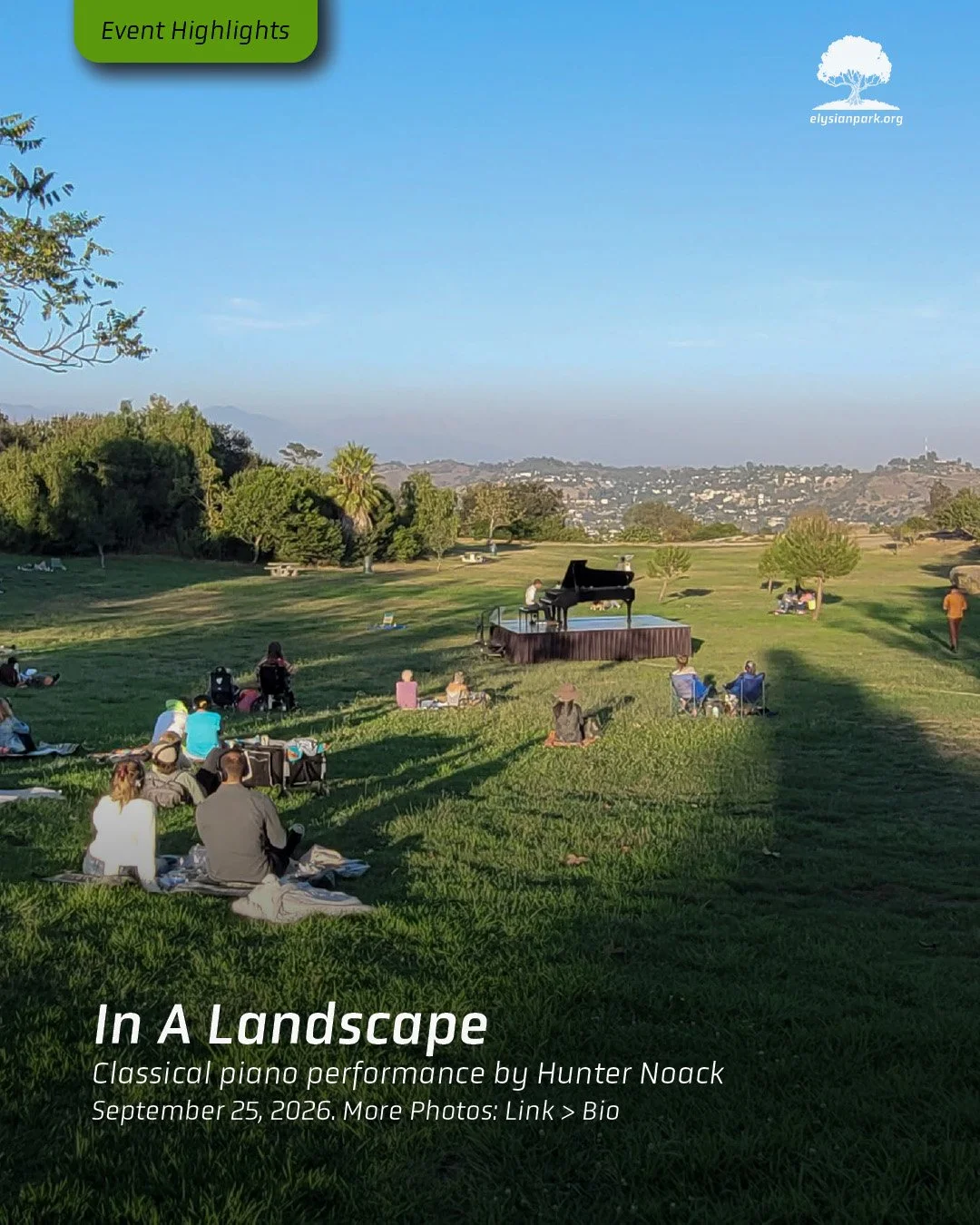 &mdash; On Friday, Sept. 25, Elysian Park was proud to host the first Southern California performance of @inalandscape the acclaimed "Classical Music in the Wild" nonprofit program.

Pianist @hunternoack, a graduate of USC's Thornton School