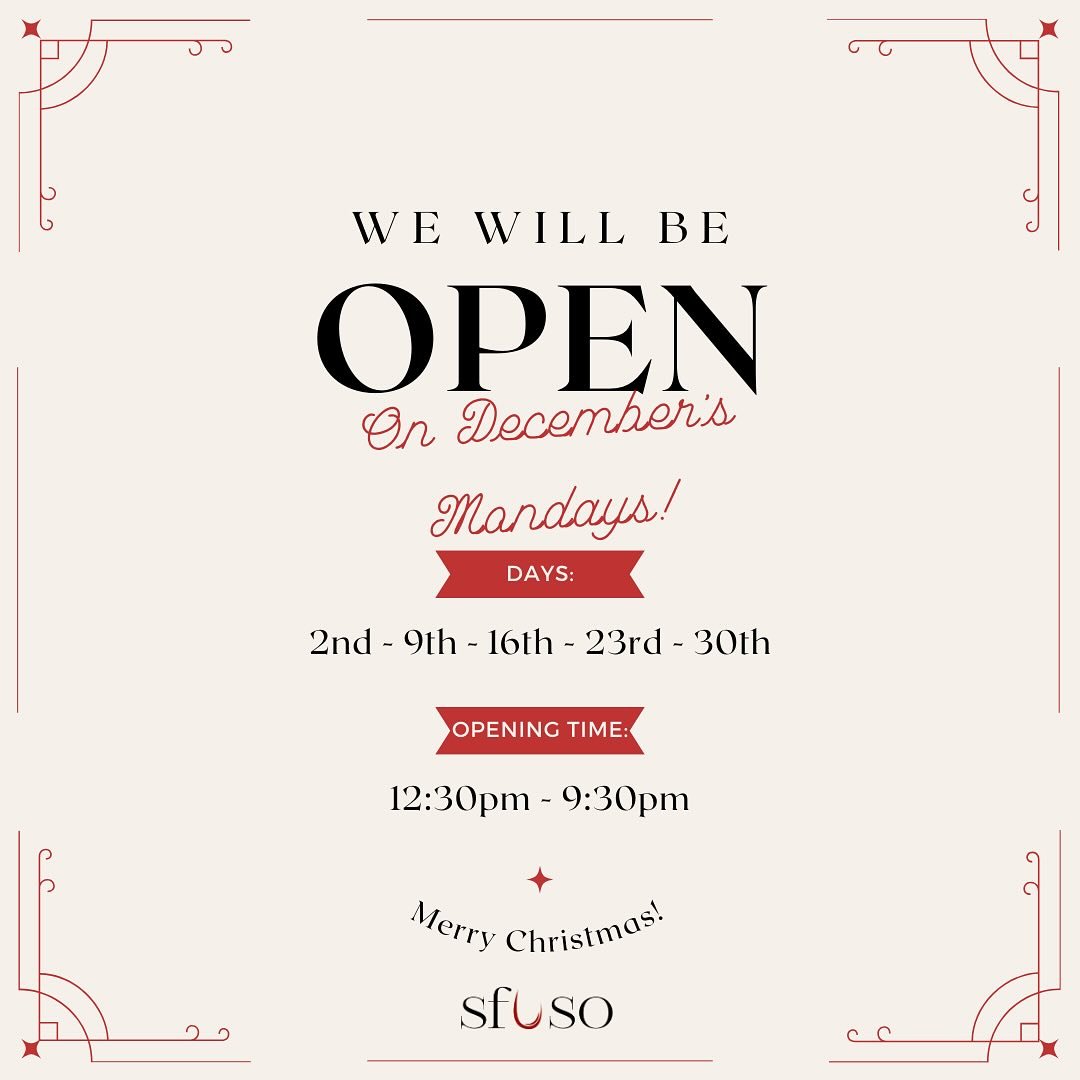 🎅🏻 CHRISTMAS NEWS!! 🎄
&bull;
&bull;
&bull;
We will be open on December&rsquo;s Mondays! 
Call us and book your table! 

#sfuso #restaurant #wallacewinebars #december #christmas #monday #dublin