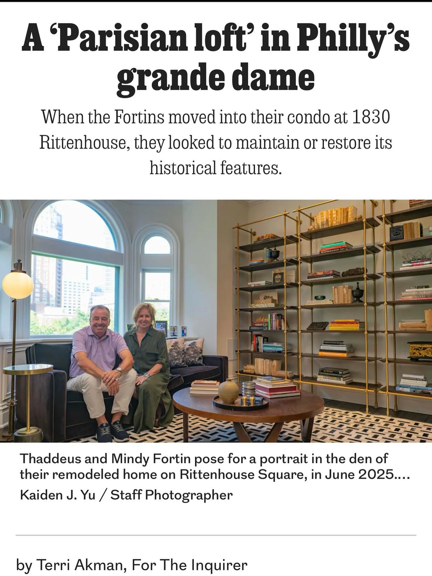 Check out our feature today on the front page of the Real Estate section of Philly Inquirer! Featured is our Rittenhouse Apartment and our wonderful clients! 

https://tinyurl.com/Rittenhouse-Apartment

#rittenhousesquare #philadelphiainquirer #phill