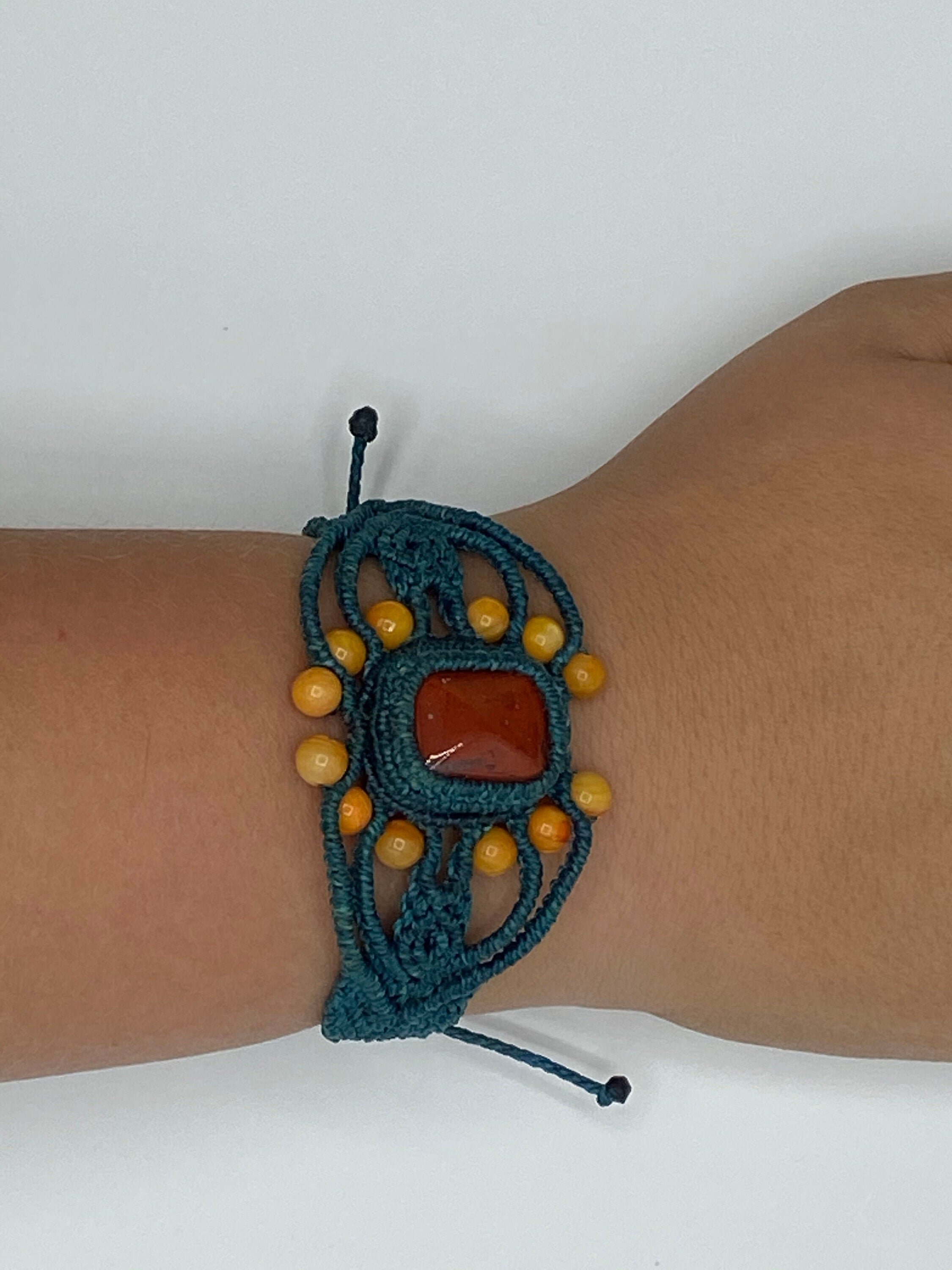 Hand Woven Bracelet with Red Jasper