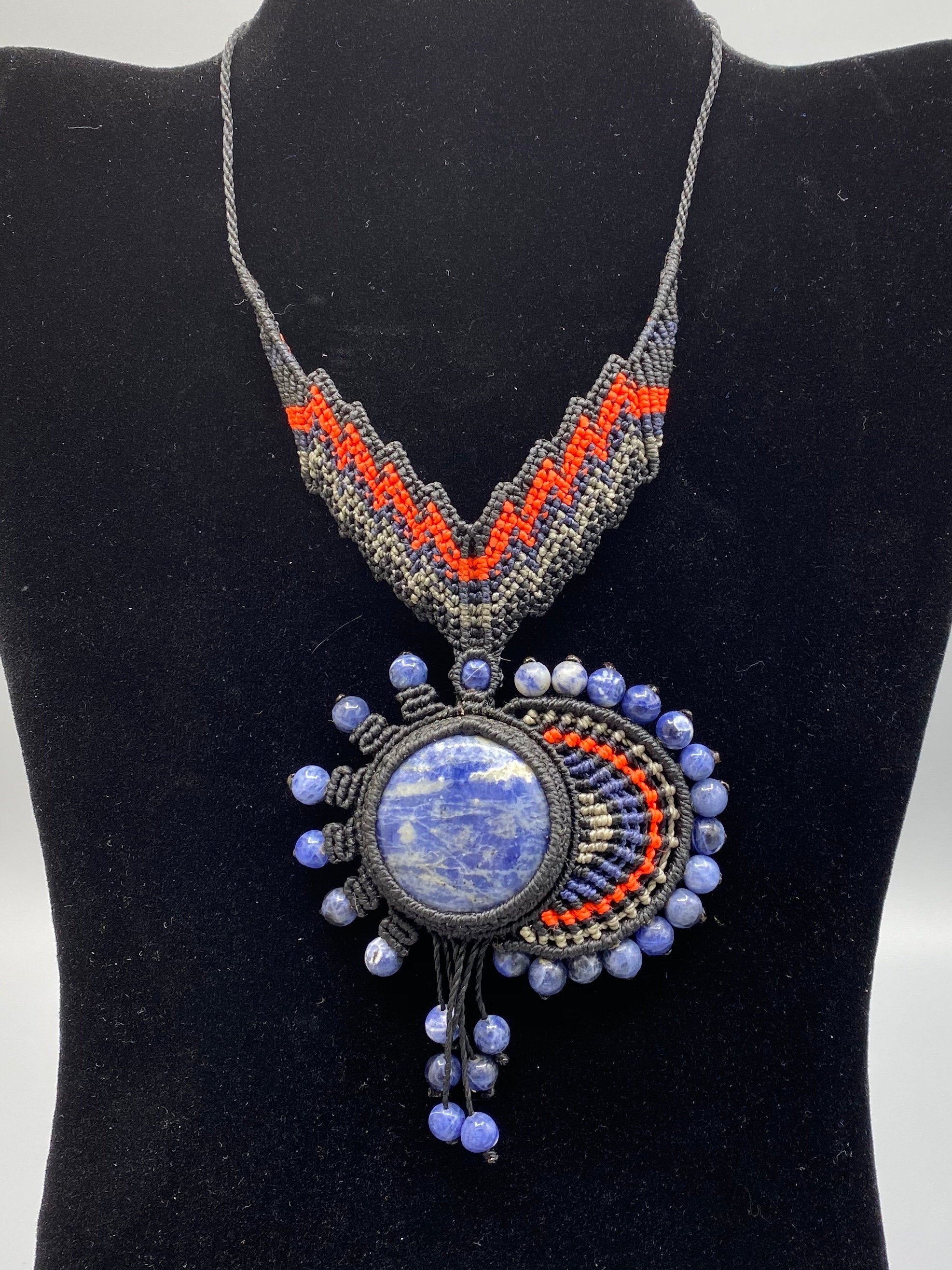 Hand Woven Sun & Moon Necklace Sodalite