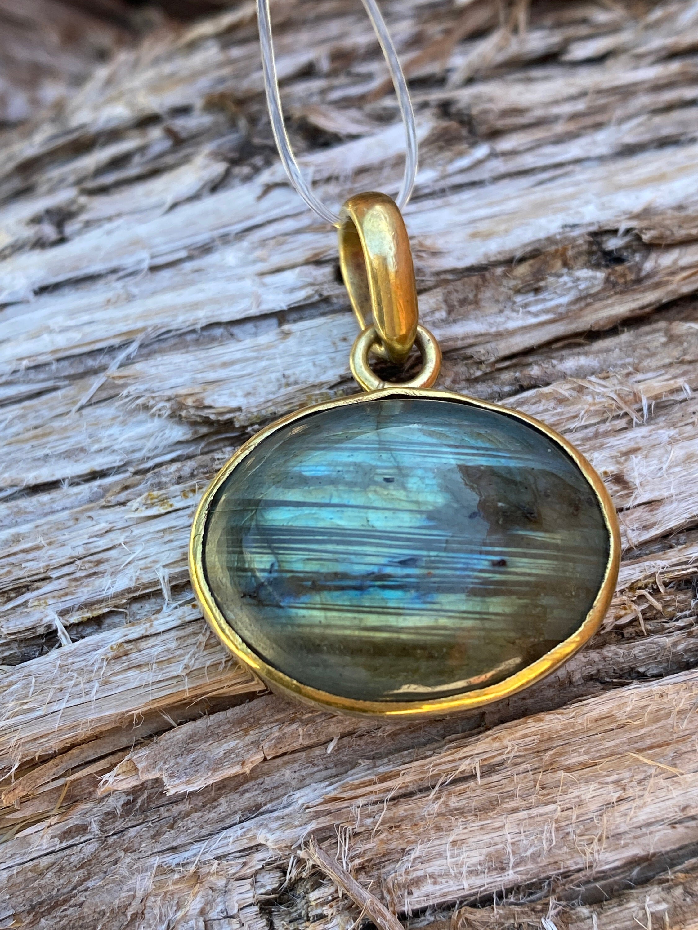 Handmade Pendant by Qory in Peru in the Sacred Valley. Made with Brass & Labradorite