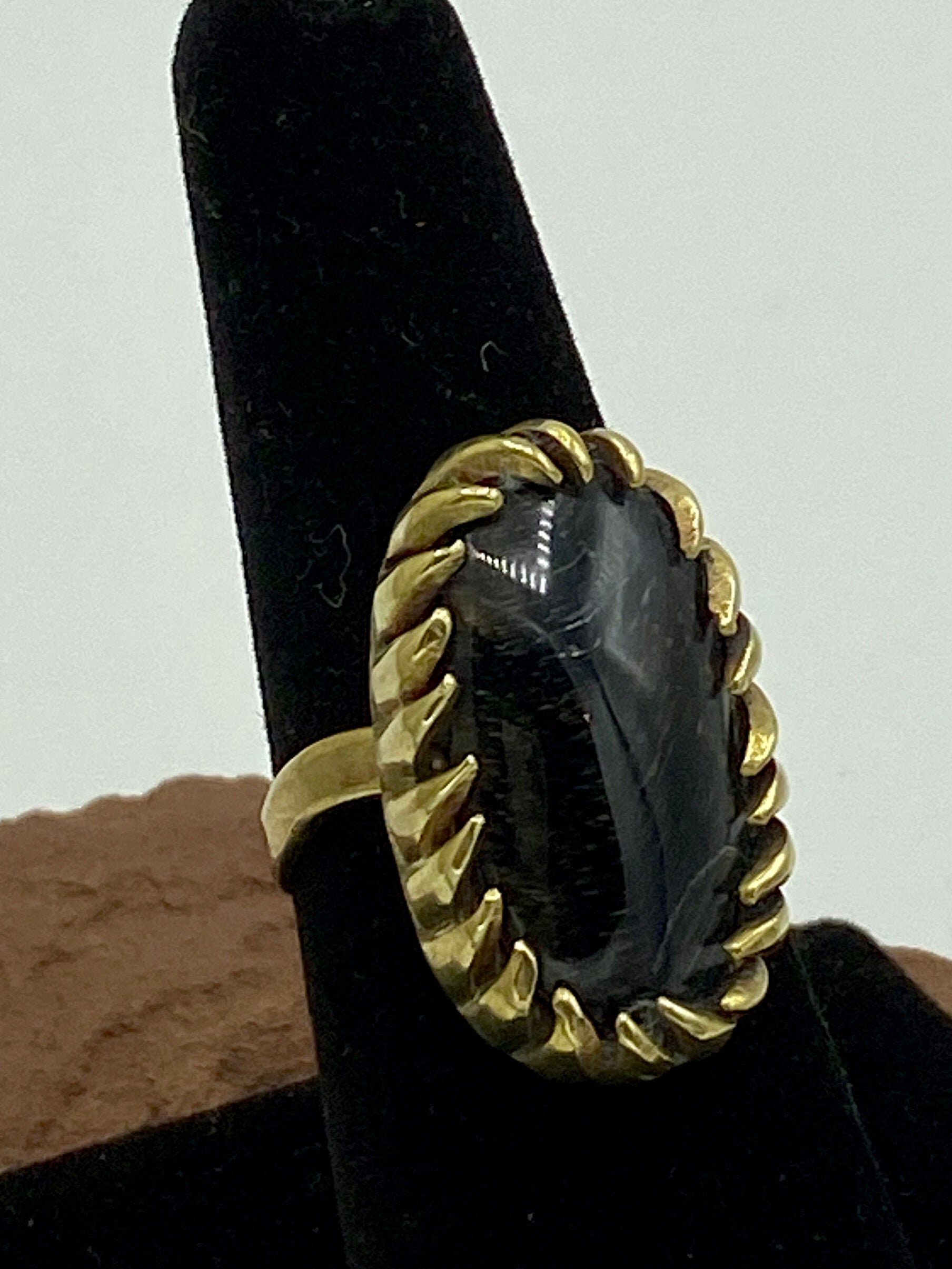 Handmade Ring by Qory in Peru in the Sacred Valley. Made with Brass & Brazilian Hawkeye Stone.