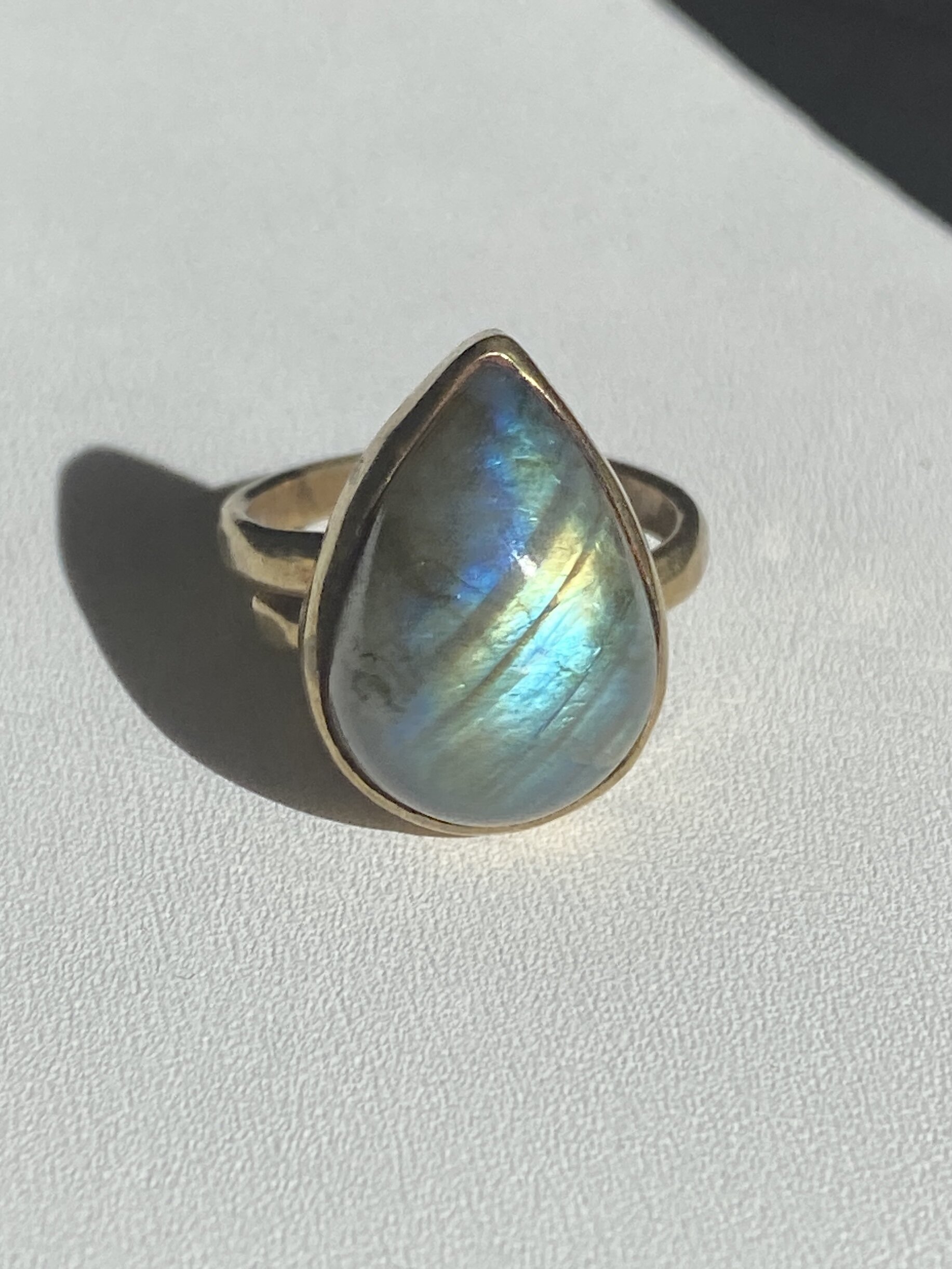 Adjustable Labradorite-Brass Ring
