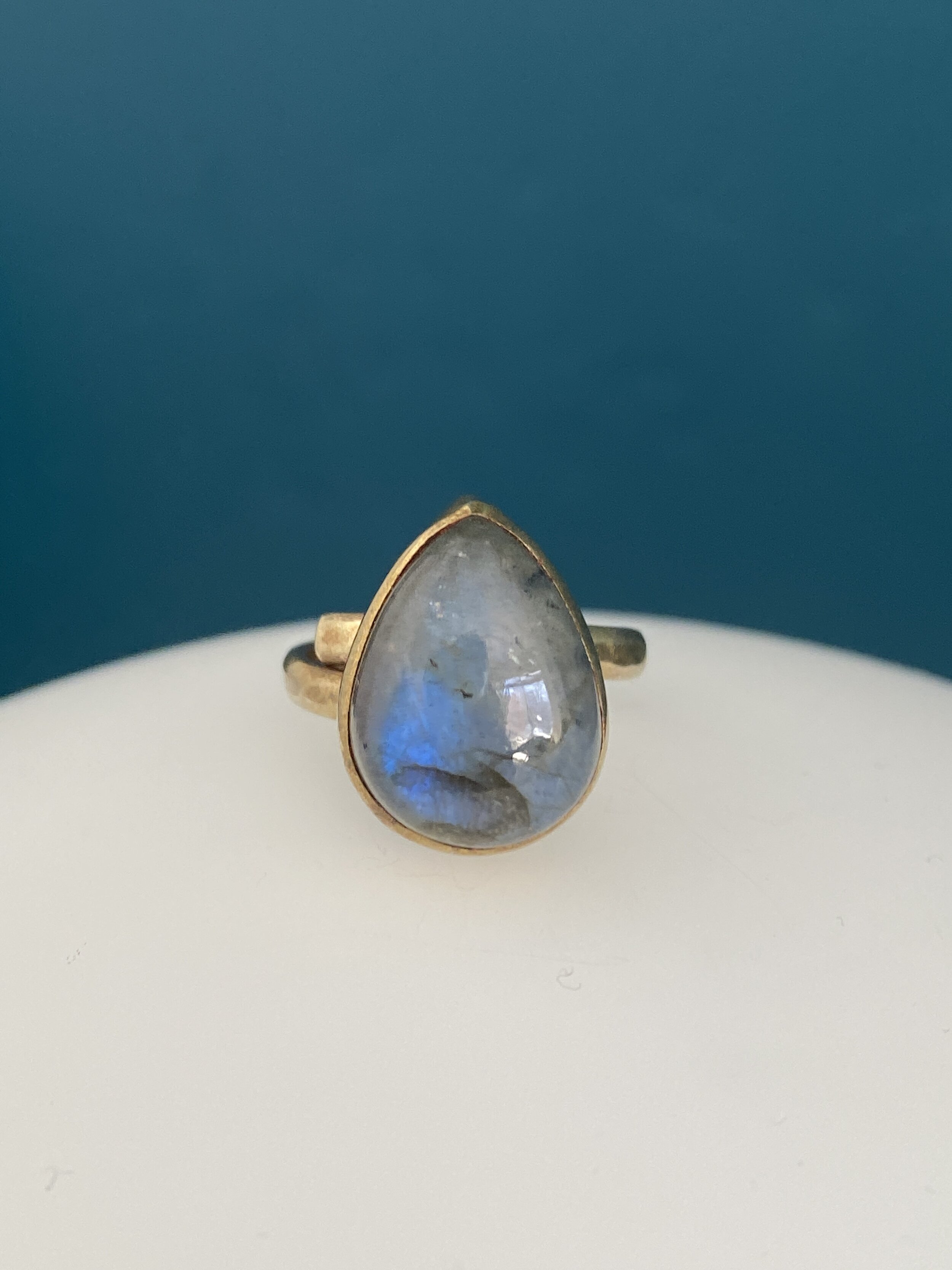 Adjustable Labradorite-Brass Ring
