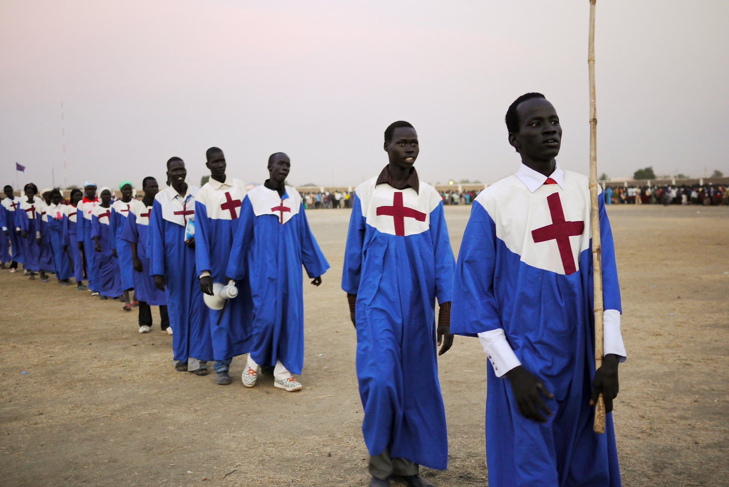 A church group march and sing in support of independence at a rally in Bentiu, January 2011.