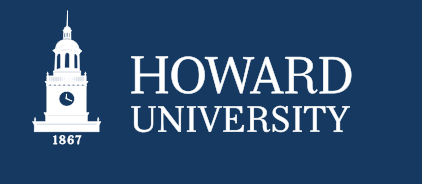 Howard University logo, white text on a blue background