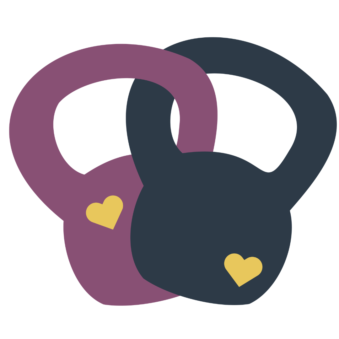 red and blue kettlebells intertwined - PowerUP size inclusive personal training logo