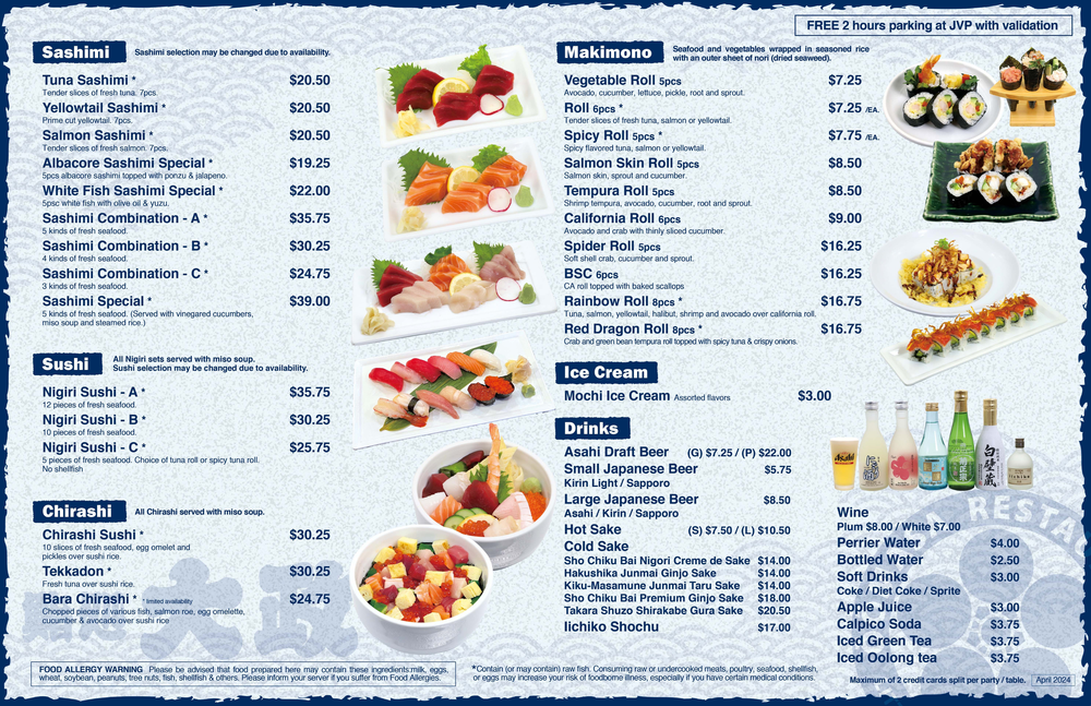 Japanese Restaurant Menu | Los Angeles | Oomasa