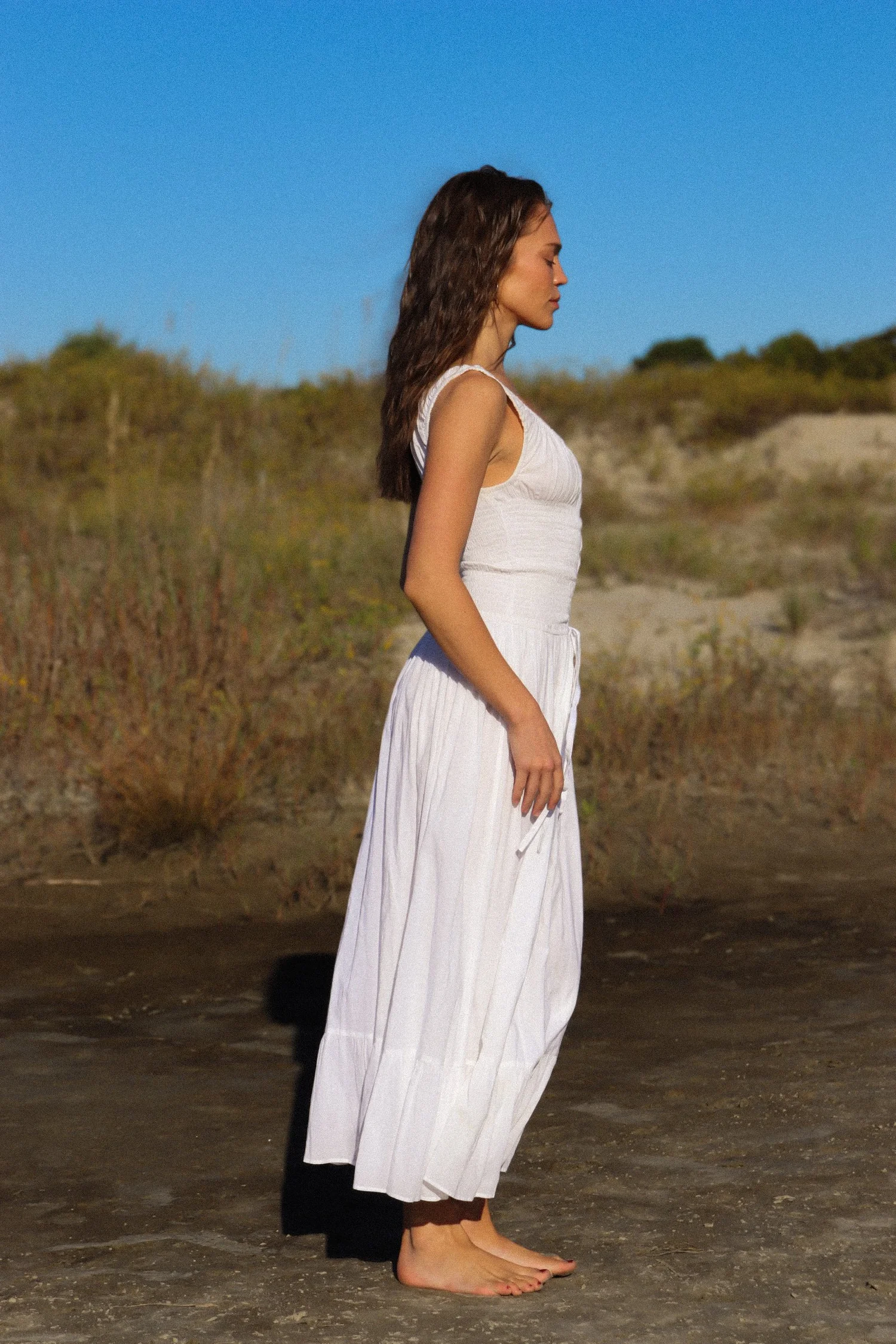 Lyla Cotton Voile Midi Dress with Shirred Bodice, Corset Detail & Flowy  Skirt | Effortless Fit  Praerie