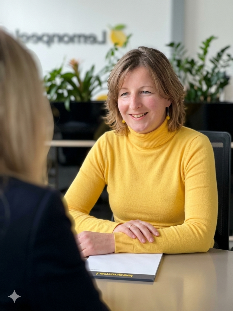 emily talking to client