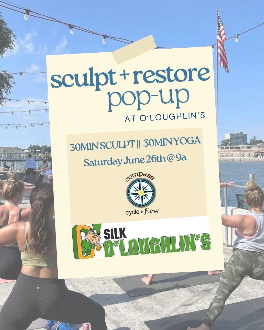 sculpt + recover on the river; the trio you never knew you needed 💫
 
join Amy + Miranda on the deck at O&rsquo;s on Saturday, June 27th at 9a ☀️
 

book now&mdash; spots limited!