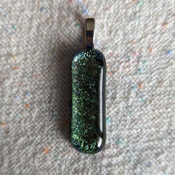 Gold, Purple and Green Dichroic Glass on Black Rectangle-Shaped Fused Glass  Pendant — Fabulous Intentions Glass