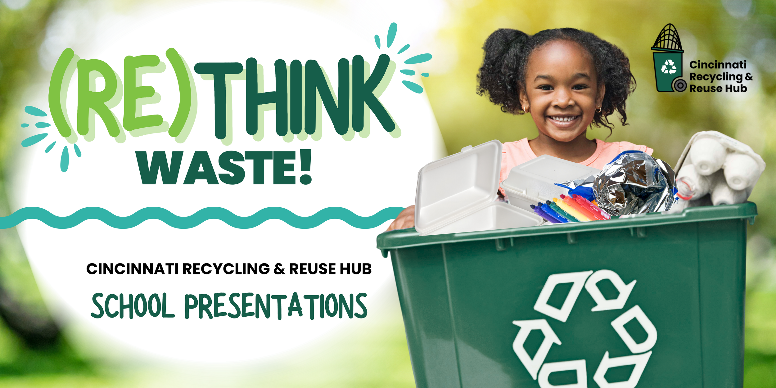 Child Holding Recycling Bin filled with Hard to Recycle items