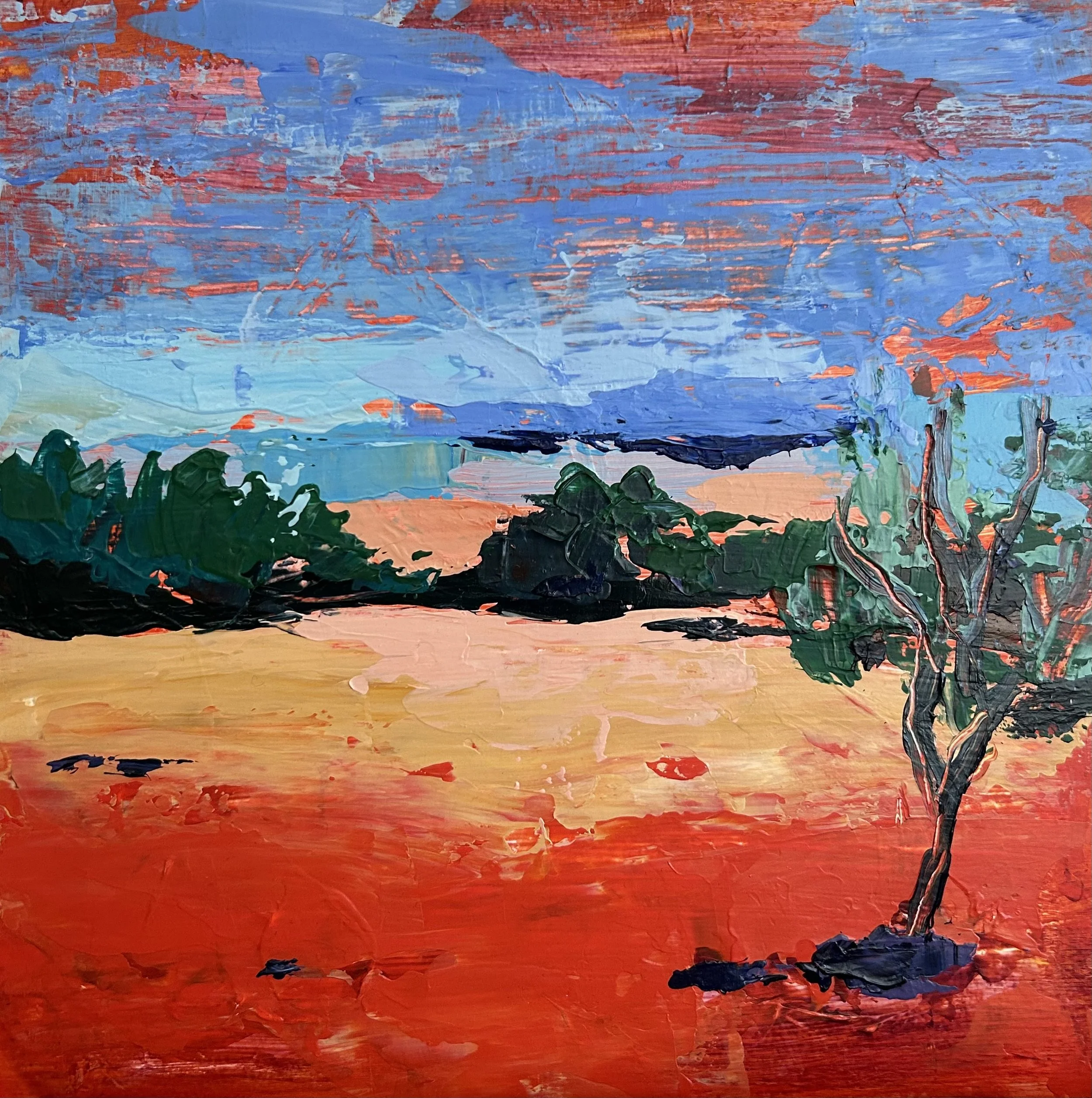 Island Sunset Acrylic on cradleboard 8x8
