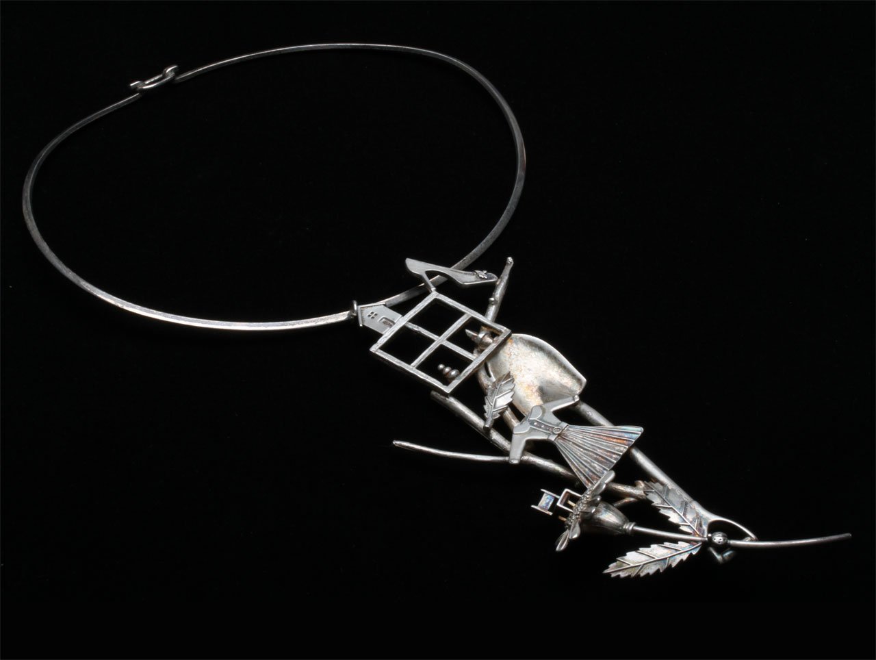   House and Garden Pendant  of sterling silver; fabricated, lost wax cast, carved, 2005. 