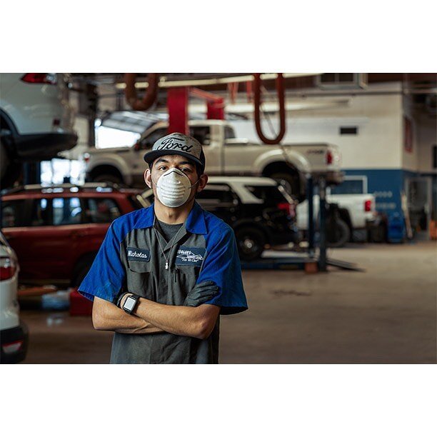 Nicholas and Duane. Essential workers keeping your cars and trucks running at Ford. Two of 10 shot for Ford Motors, your local dealer promotion campaign. When cars couldn't be sold in NM, service was still essential.
.
.
.
#socialdistancing #socialdi