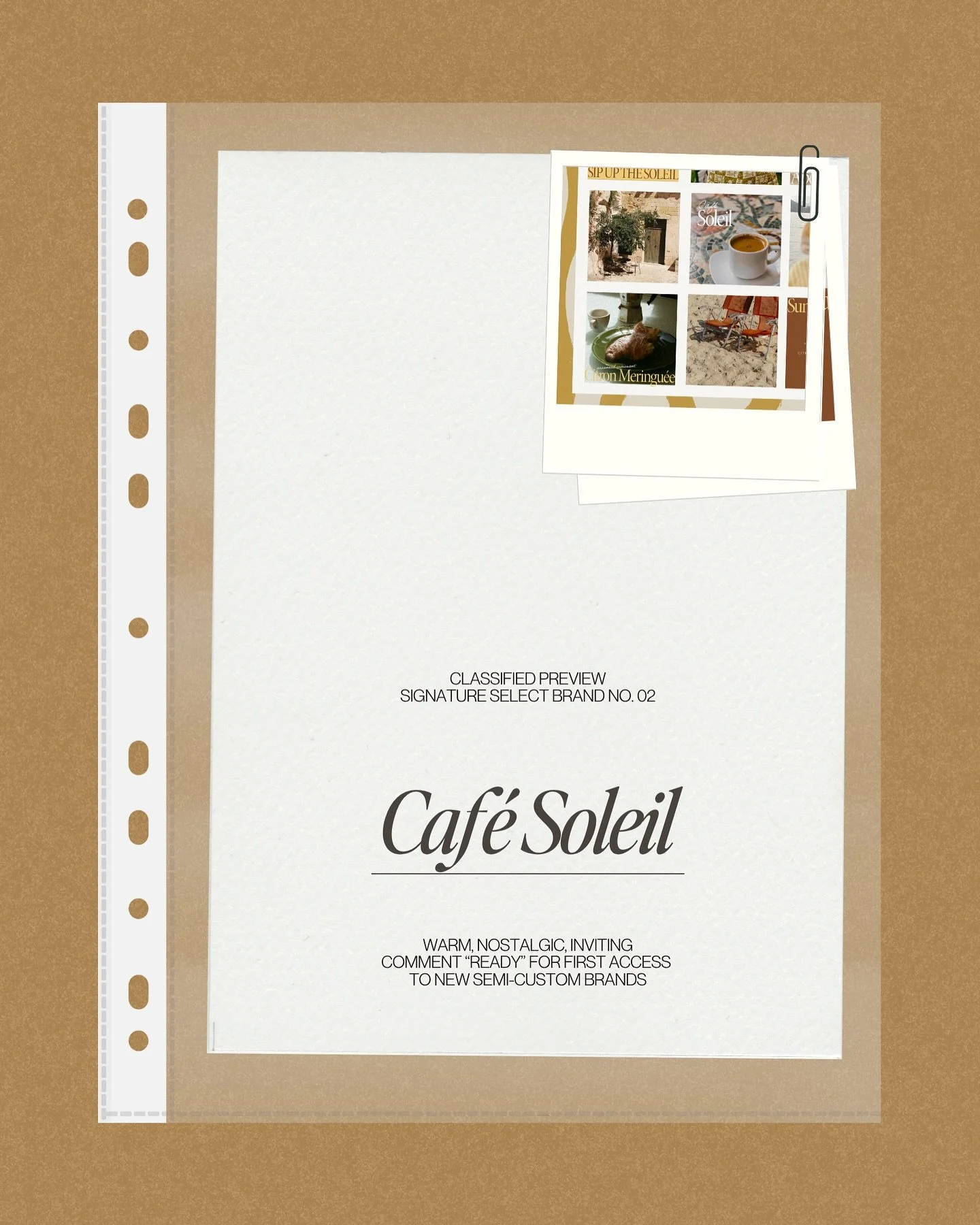 Meet Caf&eacute; Soleil ☕ Our second semi-custom brand for entrepreneurs craving warm, inviting presence.

Nostalgic. Welcoming. Timeless.

The kind of brand that builds instant trust the moment someone discovers you.

Custom branding energy without 