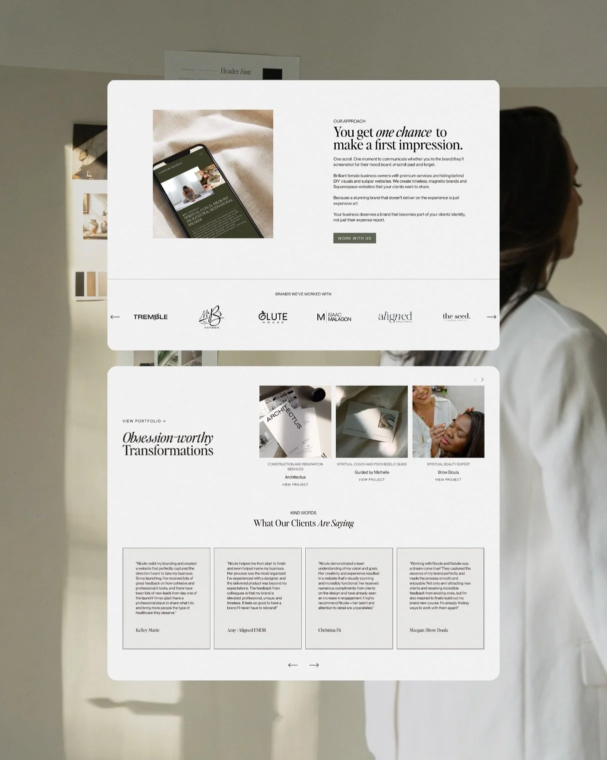 Breaking down my own homepage this week because your site should work as hard as you do.

After the hero section, I guide website visitors through:

&rarr; Social proof (who we&rsquo;ve worked with, credibility markers)
&rarr; Obsession-worthy transf