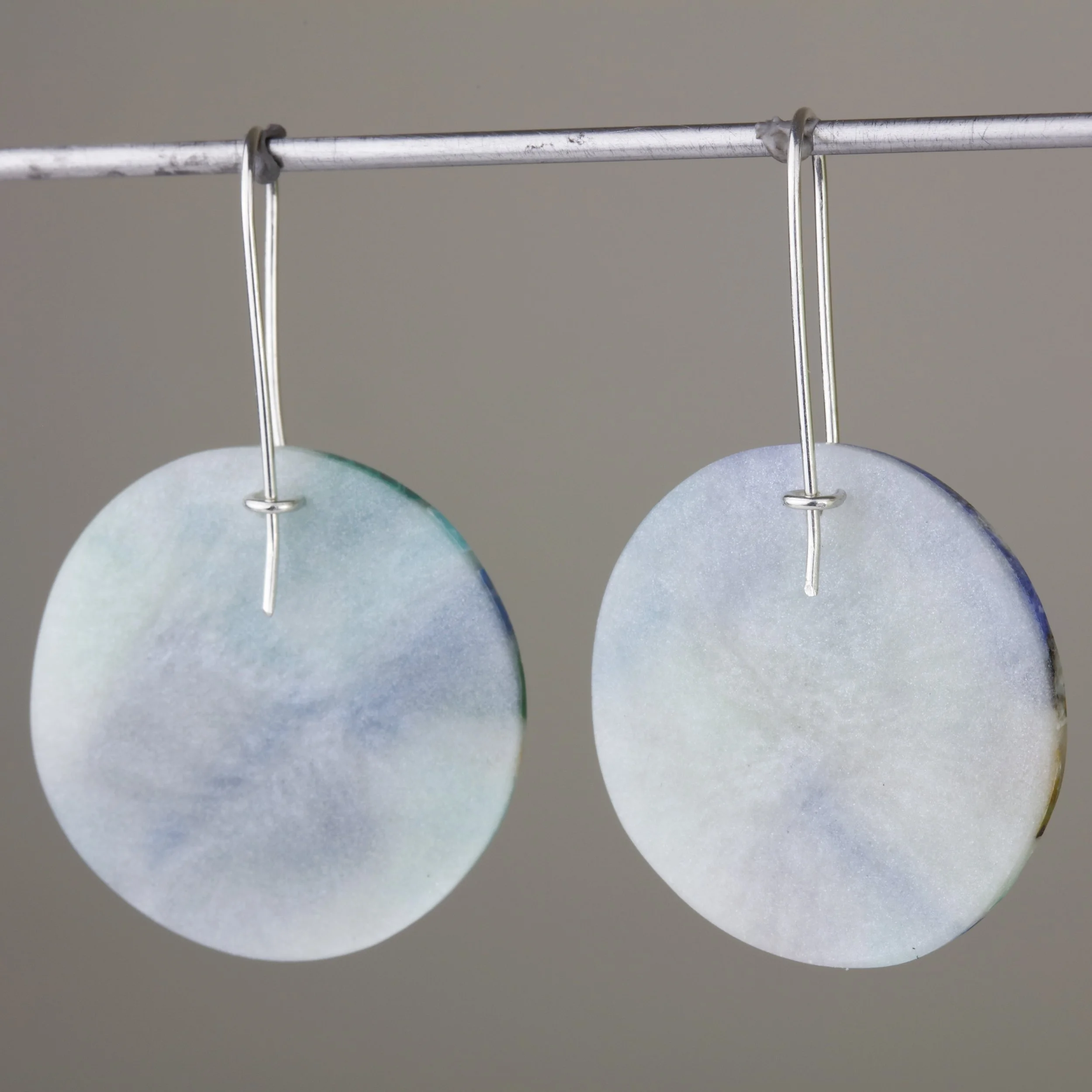 Semi-precious stone mosaic earrings, back shot of product
