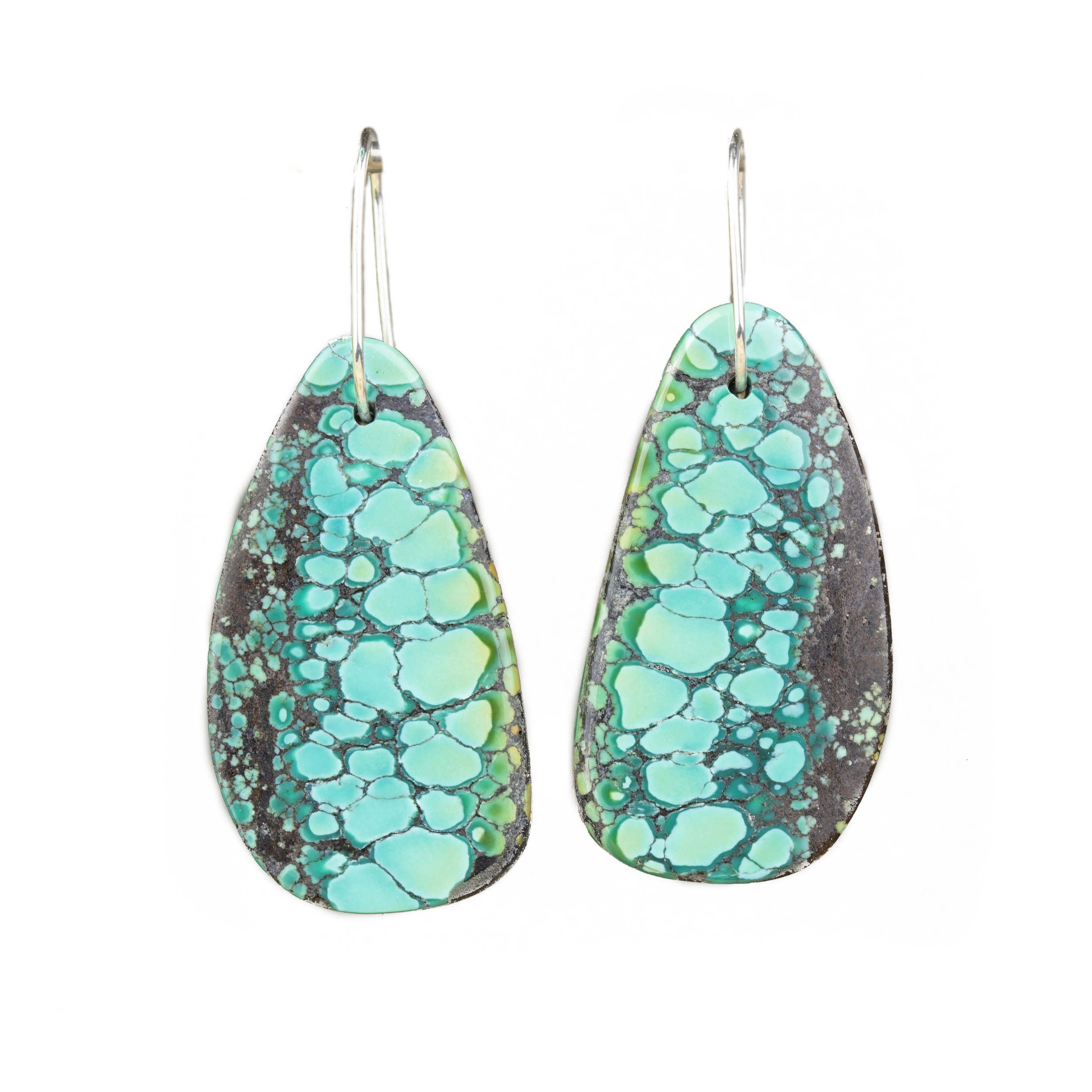 Stabilized Hubei turquoise drop earrings hand-cut by Caitlin Albritton