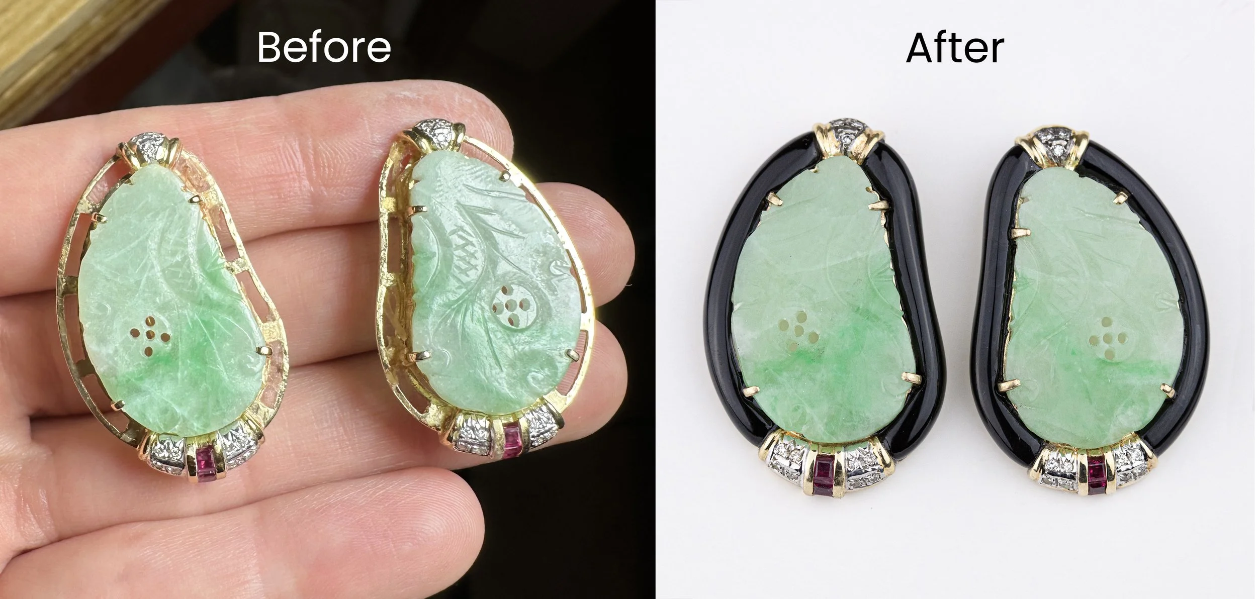 Mid-Century Jade and Onyx Inlay Earring Repair