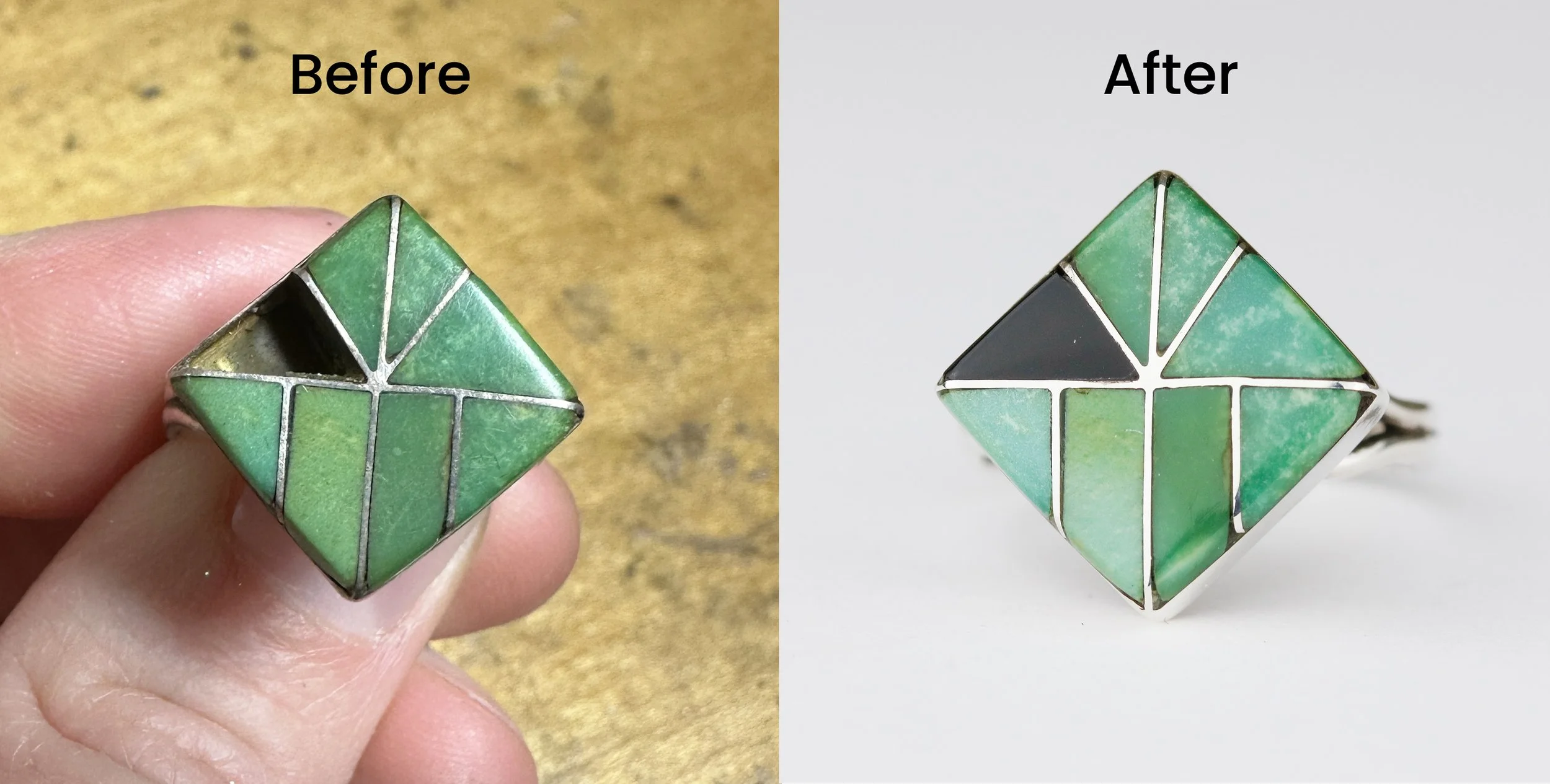 Square Turquoise Mosaic Inlay Ring Repair