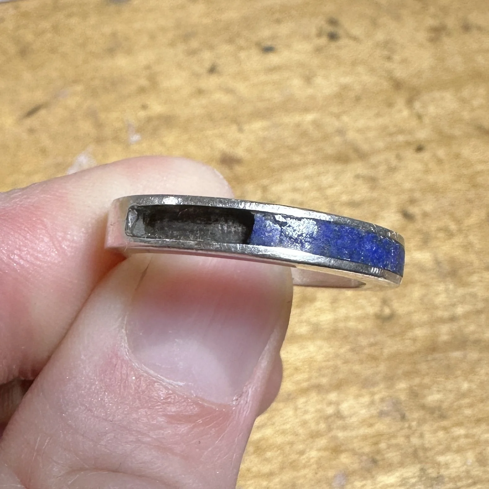 Because there was just a thin piece of lapis lazuli in my client's ring, it ended up snapping and breaking.