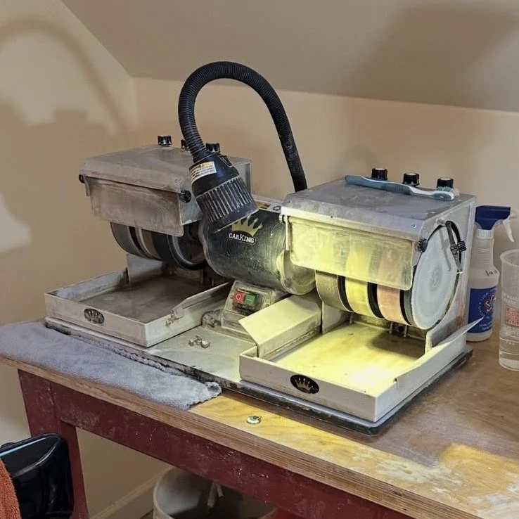 CabKing cabbing machine set up in lapidary jewelry studio