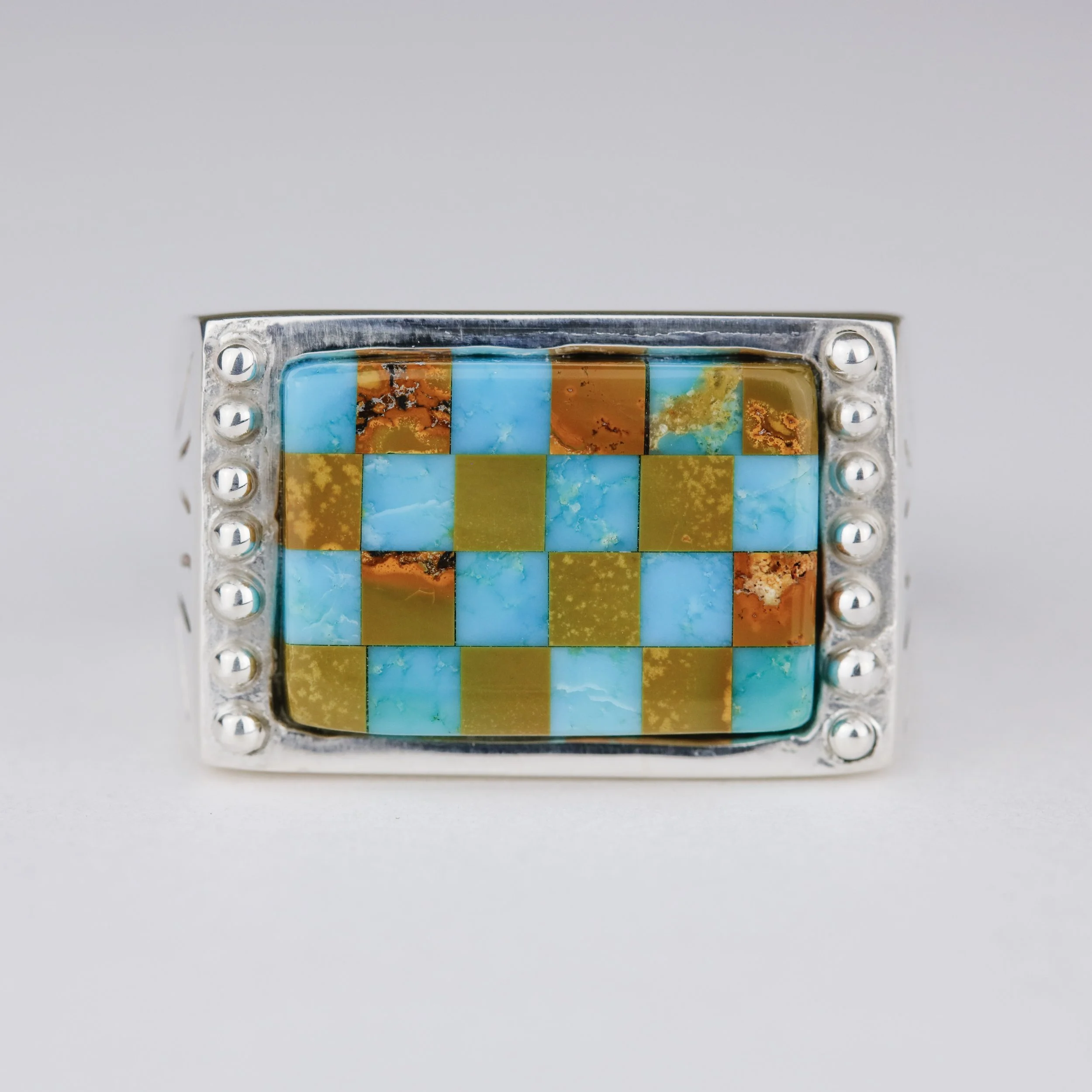 Custom Stone Checkerboard Wedding Ring