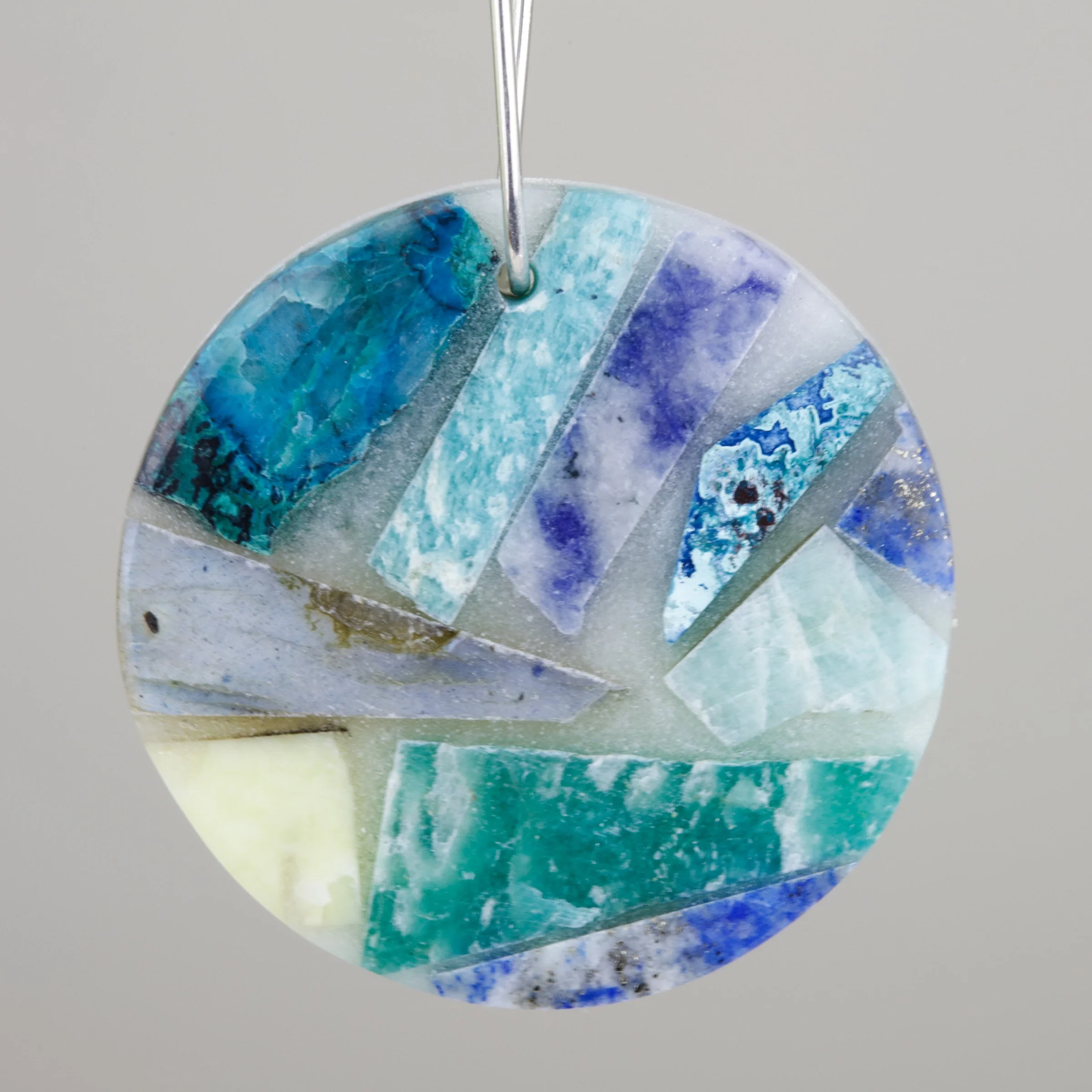 Tesserae natural semi-precious stone earrings, closeup of stone texture in product