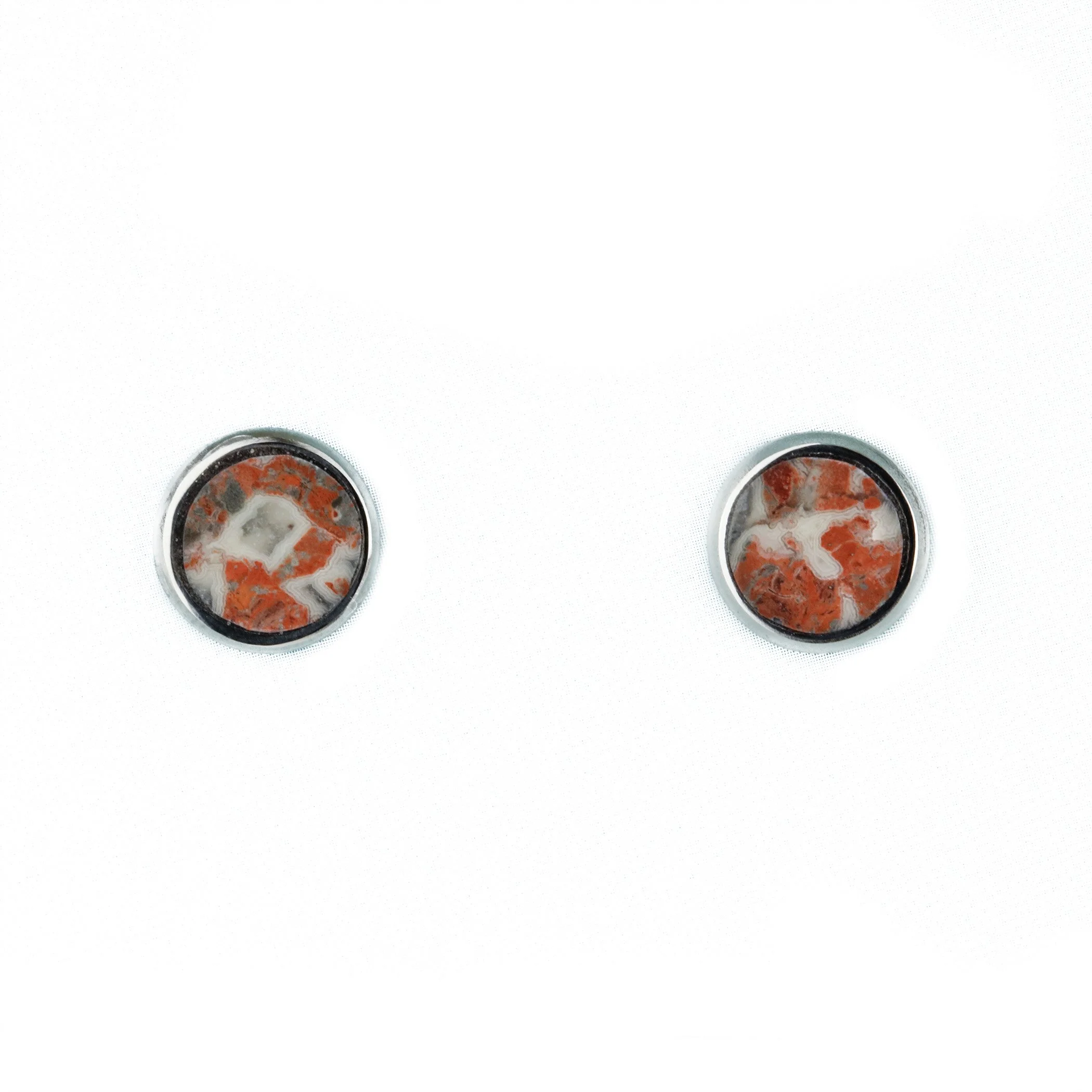 Red Brecciated Jasper Inlay Stud Earrings