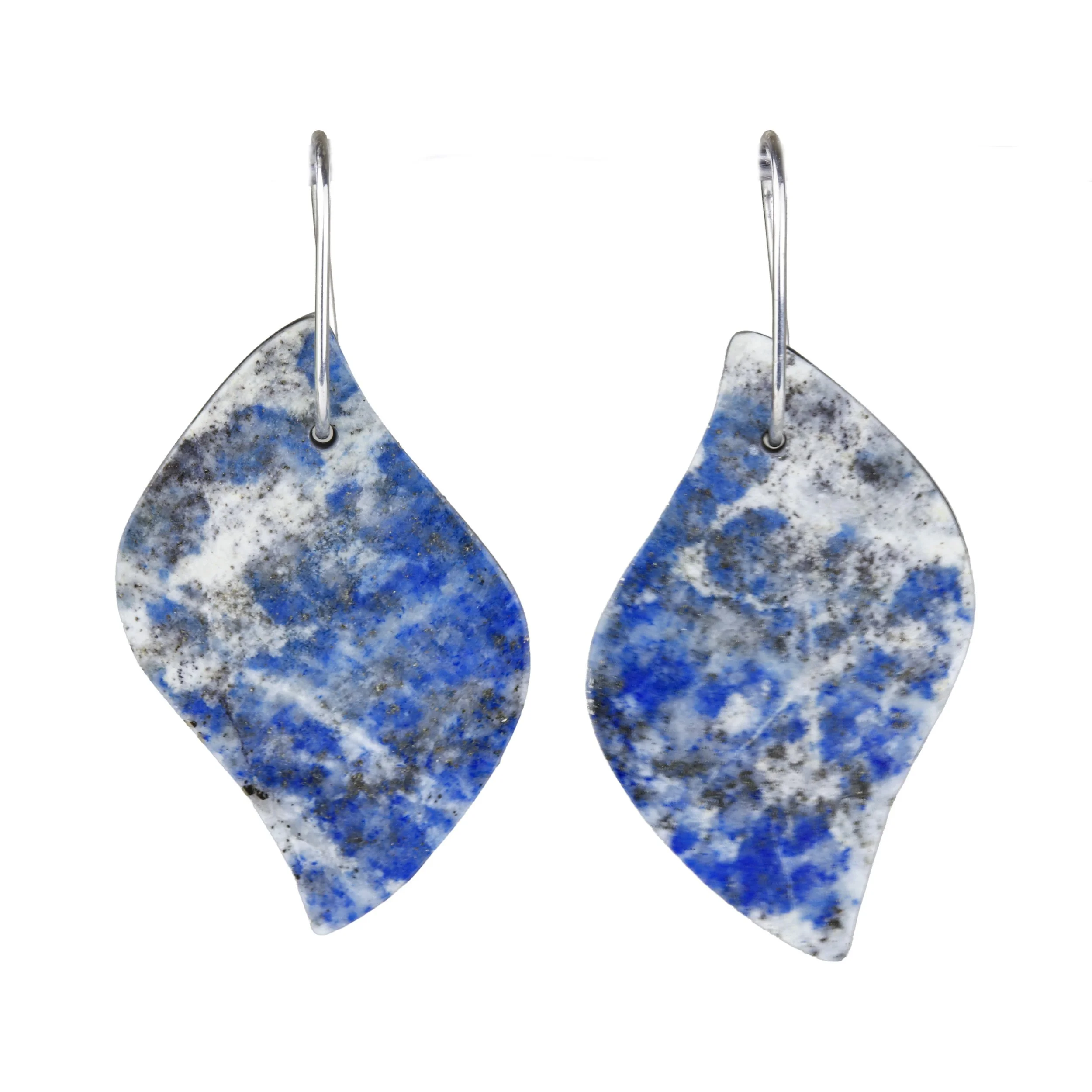 Lapis Lazuli natural stone drop earrings with sterling silver ear wires; front view of product
