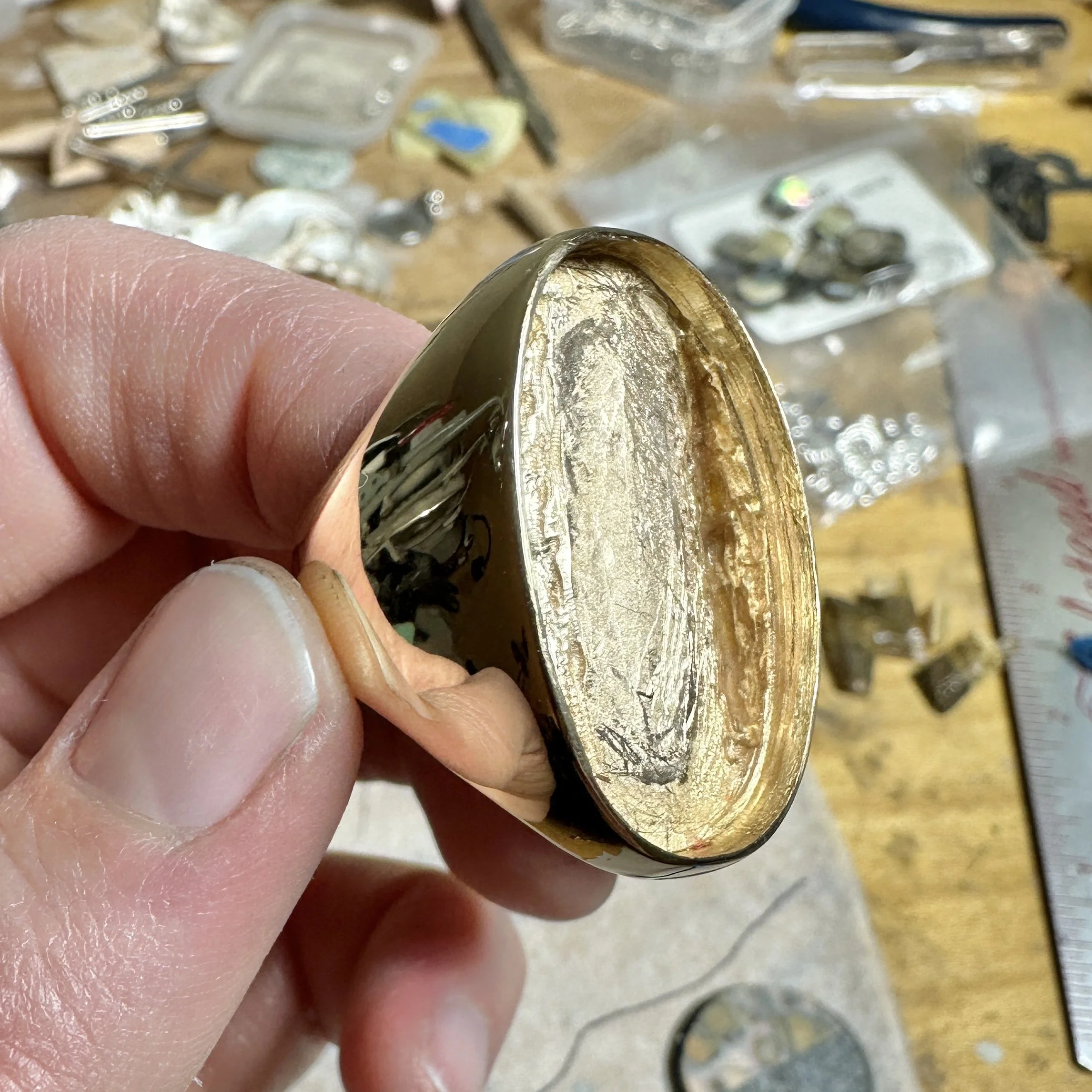 Native American geometric inlay ring repair