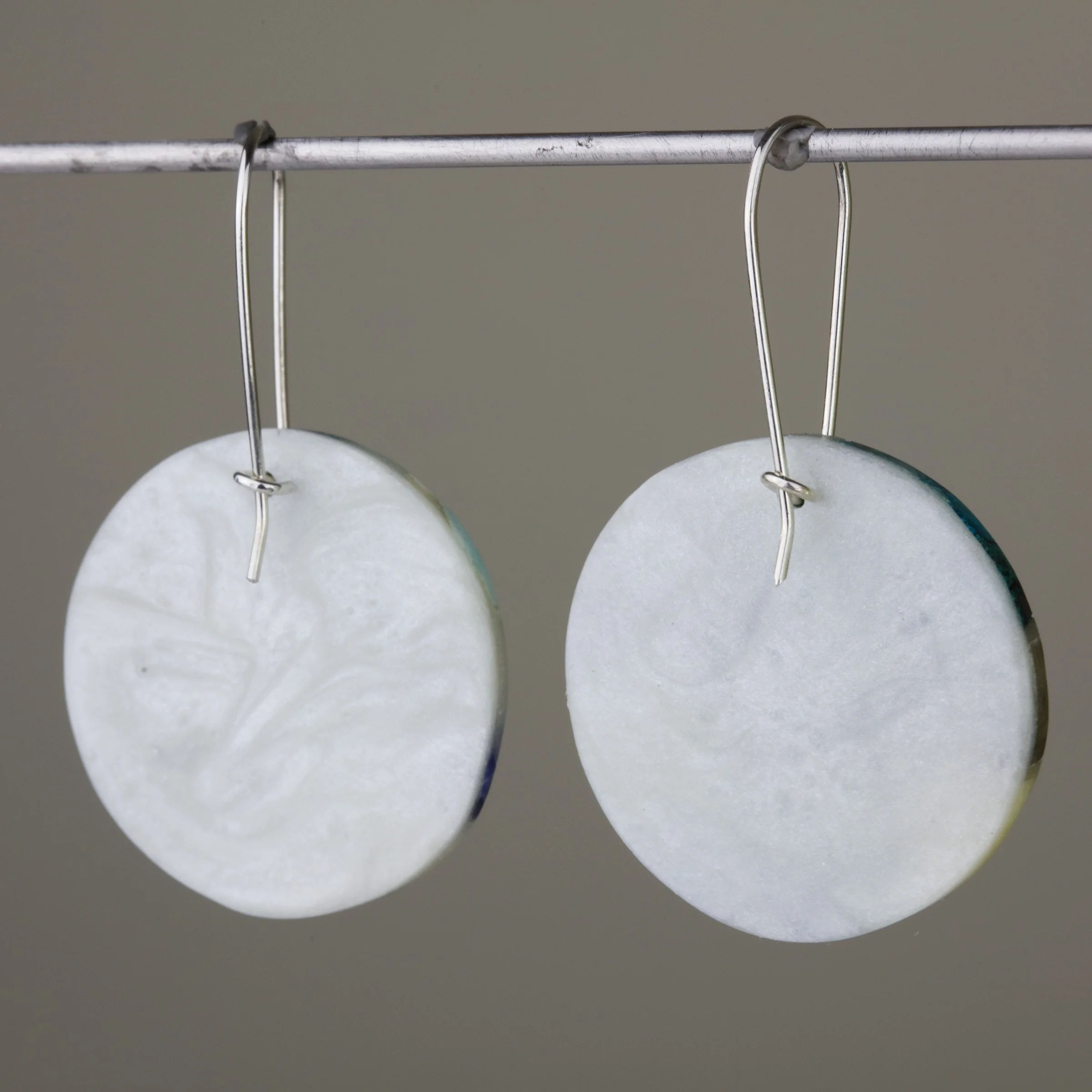 Natural stone mosaic earrings, back view of product